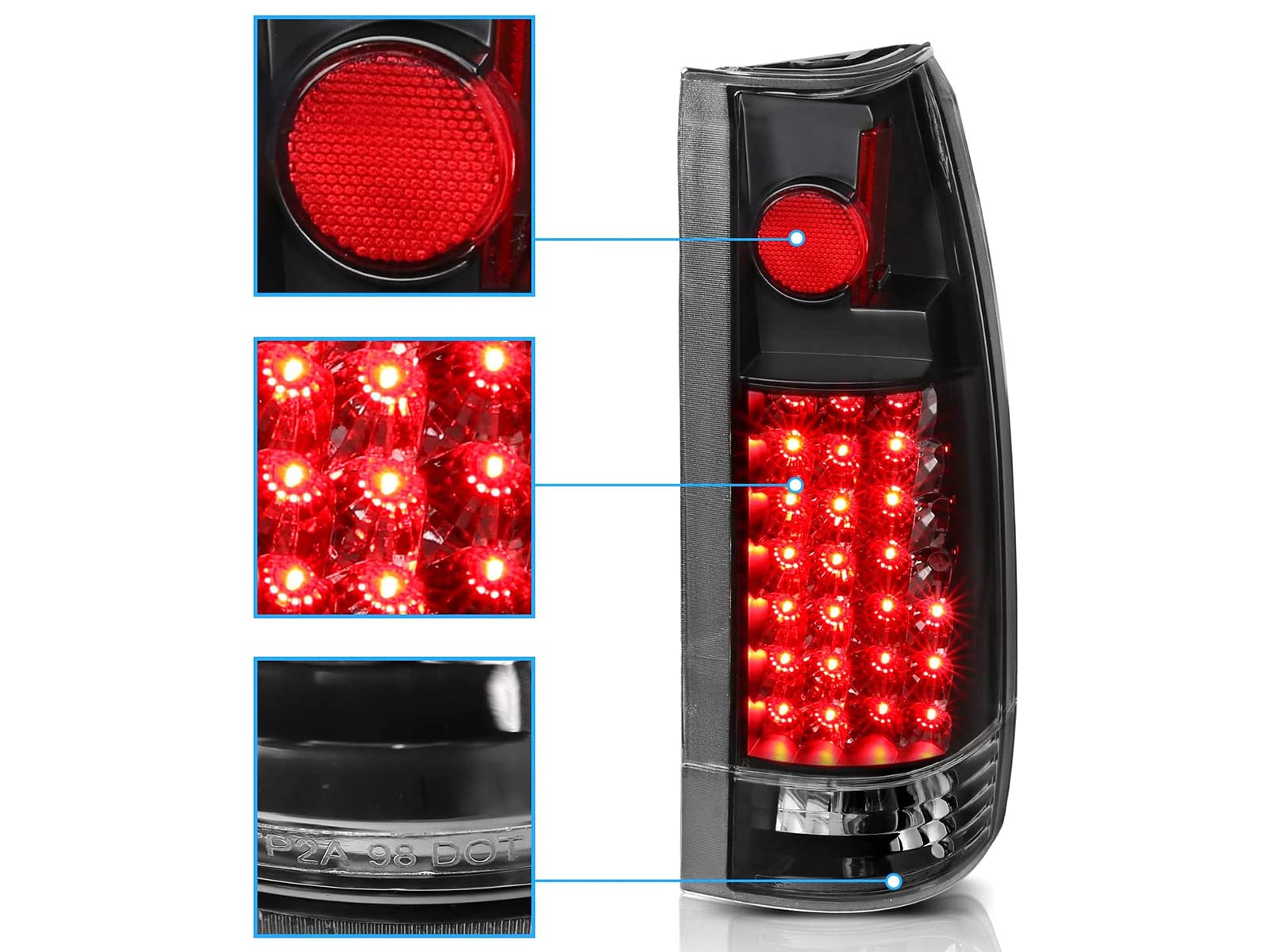 1988-2000 Chevy GMC C/K Truck Suburban SUV Yukon LED Tail Lights - Clear Red Replacement w/Bulb Set (Pair) - Left & Right Side - Enhanced Night Visibility & Safety for Off-Road & Daily Driving
