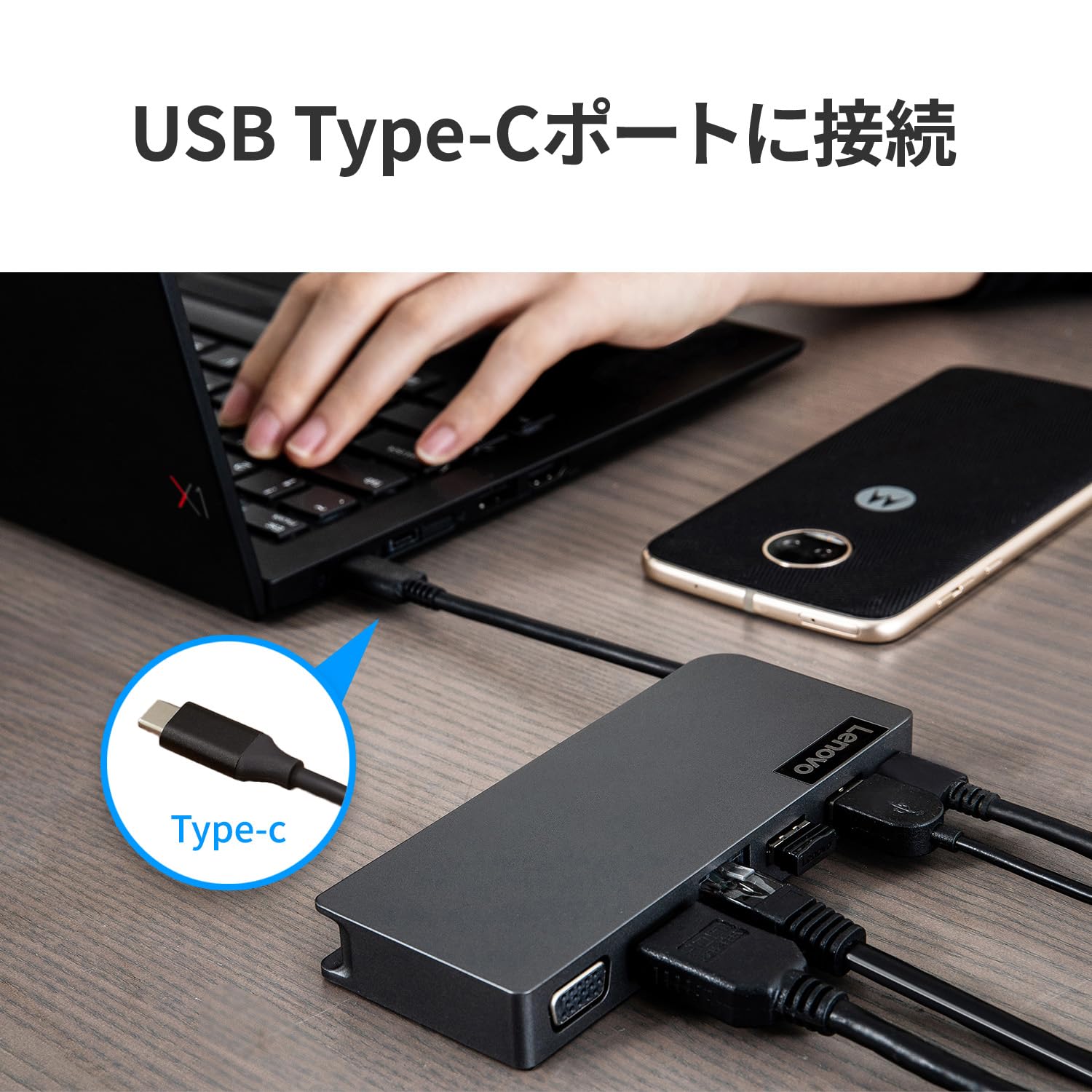 Lenovo USB-C Travel Hub with 4-in-1 Ports - HDMI, USB 3.0, USB-C, SD Card Reader - Compact Adapter for MacBook, Dell XPS, Surface Pro - Perfect for Business Travel, Home Office & Coffee Shop Work