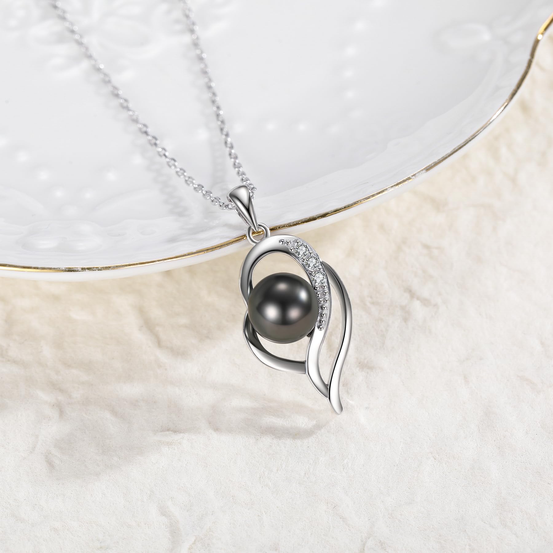 Elegant Tahitian Black & White Pearl Necklace for Women - 925 Sterling Silver Pendant Jewelry | Perfect Gift for Wife, Mom, Anniversary, Christmas, Mother's Day, Birthday & Valentine's Day | Ideal for Formal Events, Weddings, Date Nights & Special Occasions