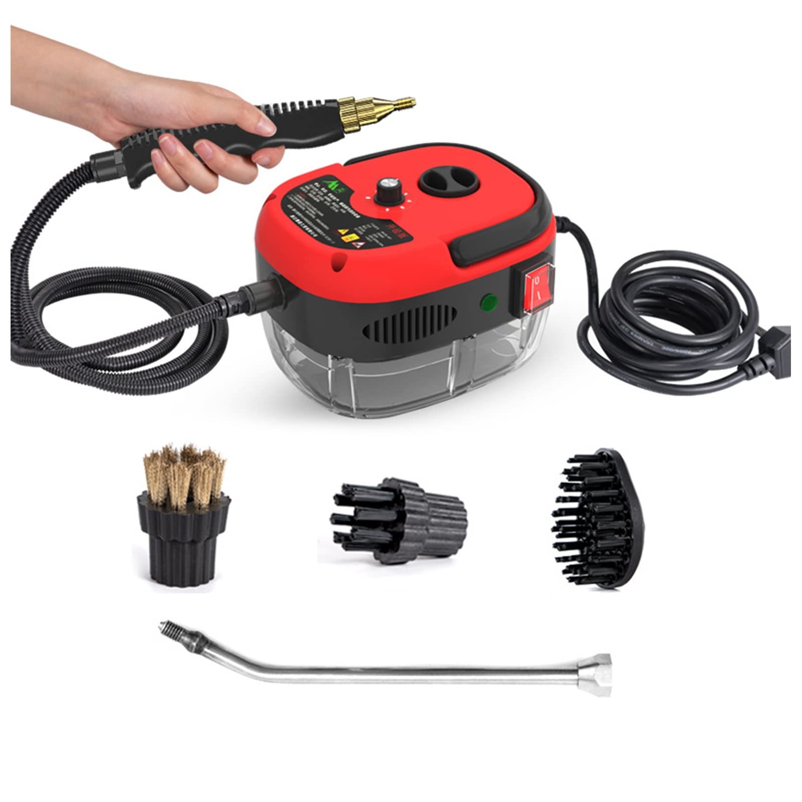2500W High-Pressure Steam Cleaner by Z&HA - Portable Handheld Steam Cleaner for Kitchen, Bathroom, Furniture & Windows - Includes Brush Head & Cleaning Kit Tools (Red) - Perfect for Deep Cleaning Appliances, Tiles & Grout Removal