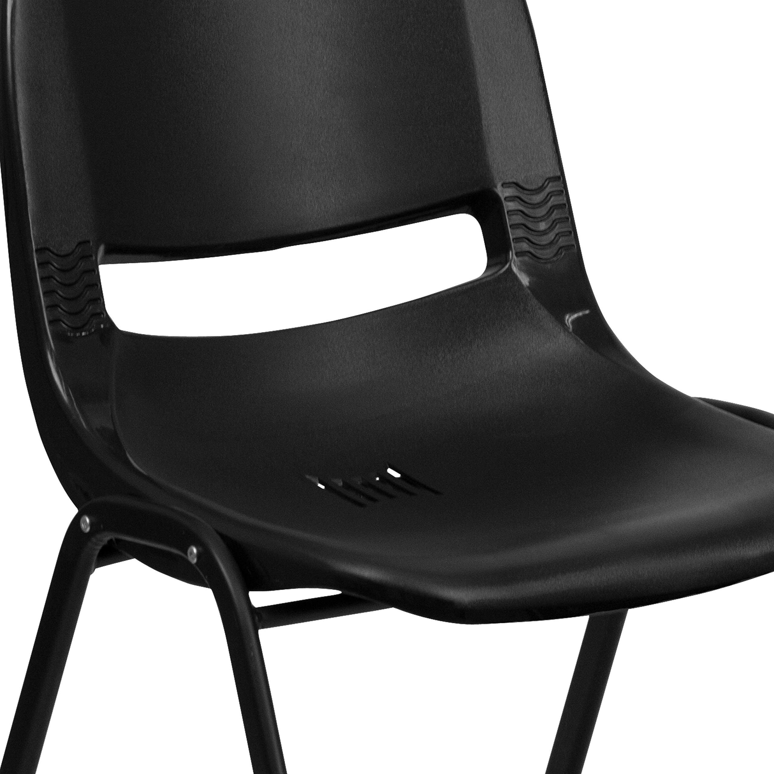 EMMA + OLIVER Black Ergonomic Shell Student Stack Chair - Comfortable Classroom & Office Guest Chair for School, Conference Room, and Home Study