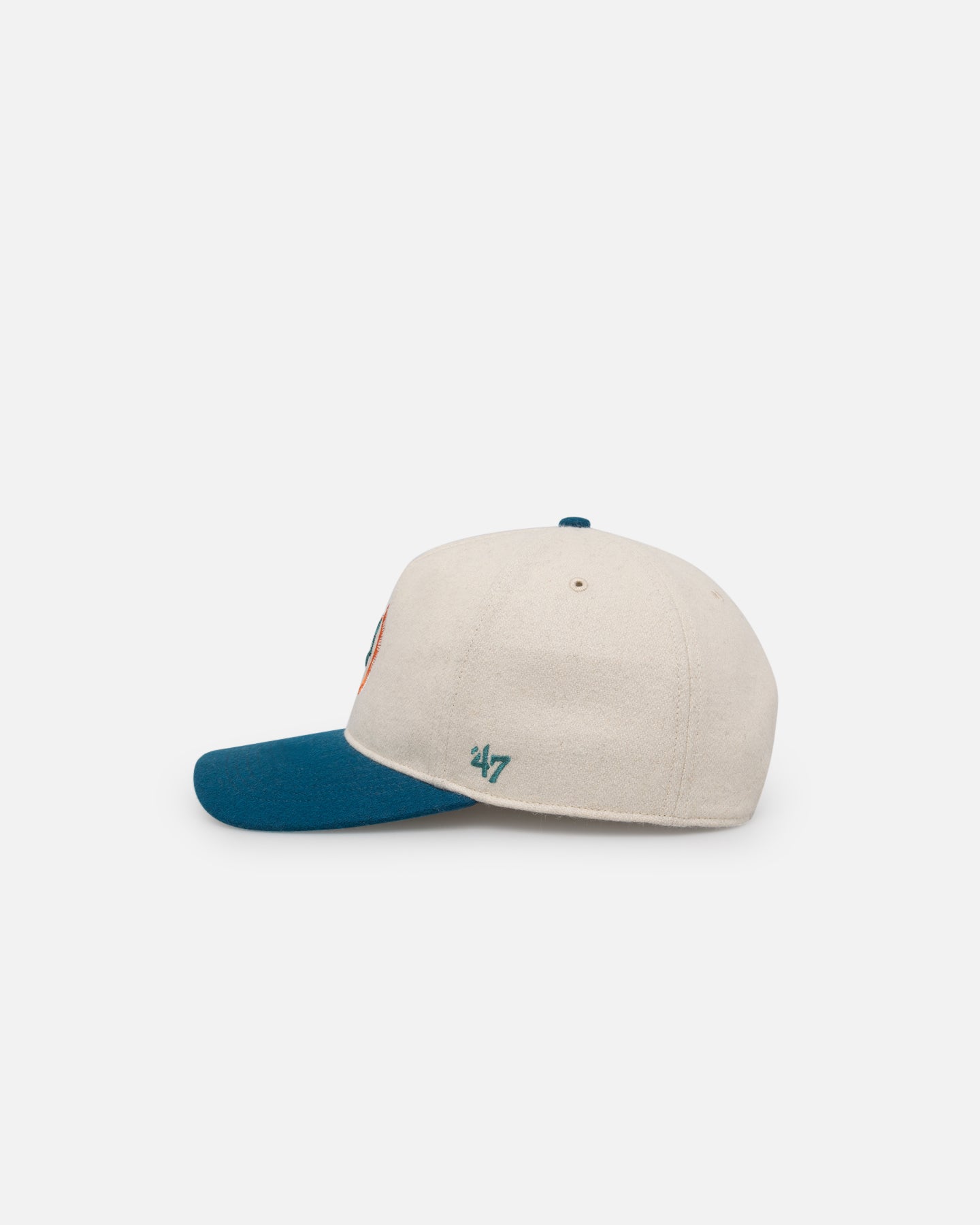 47 Brand Miami Dolphins Legacy Wooly Sure Shot Snapback Hat - Natural/Neptune - Perfect for NFL Games, Tailgating & Sports Fan Gifts
