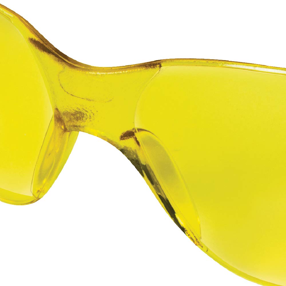 Sellstrom Lightweight UV Protection Safety Glasses - Anti-Scratch Hard Coating, Amber Lens & Frame, Rubberized Temple Tips (12-Pack) - Ideal for Construction, Woodworking, and Outdoor Activities