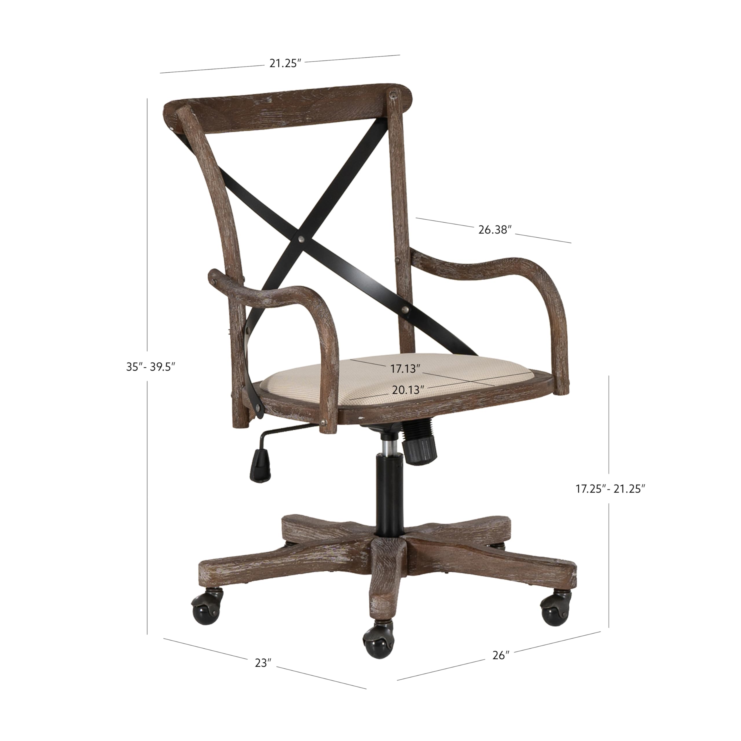 Linon Mavis Grey Fabric Office Chair - Ergonomic Desk Chair for Home & Café - Comfortable Seating for Work, Study, and Dining Areas