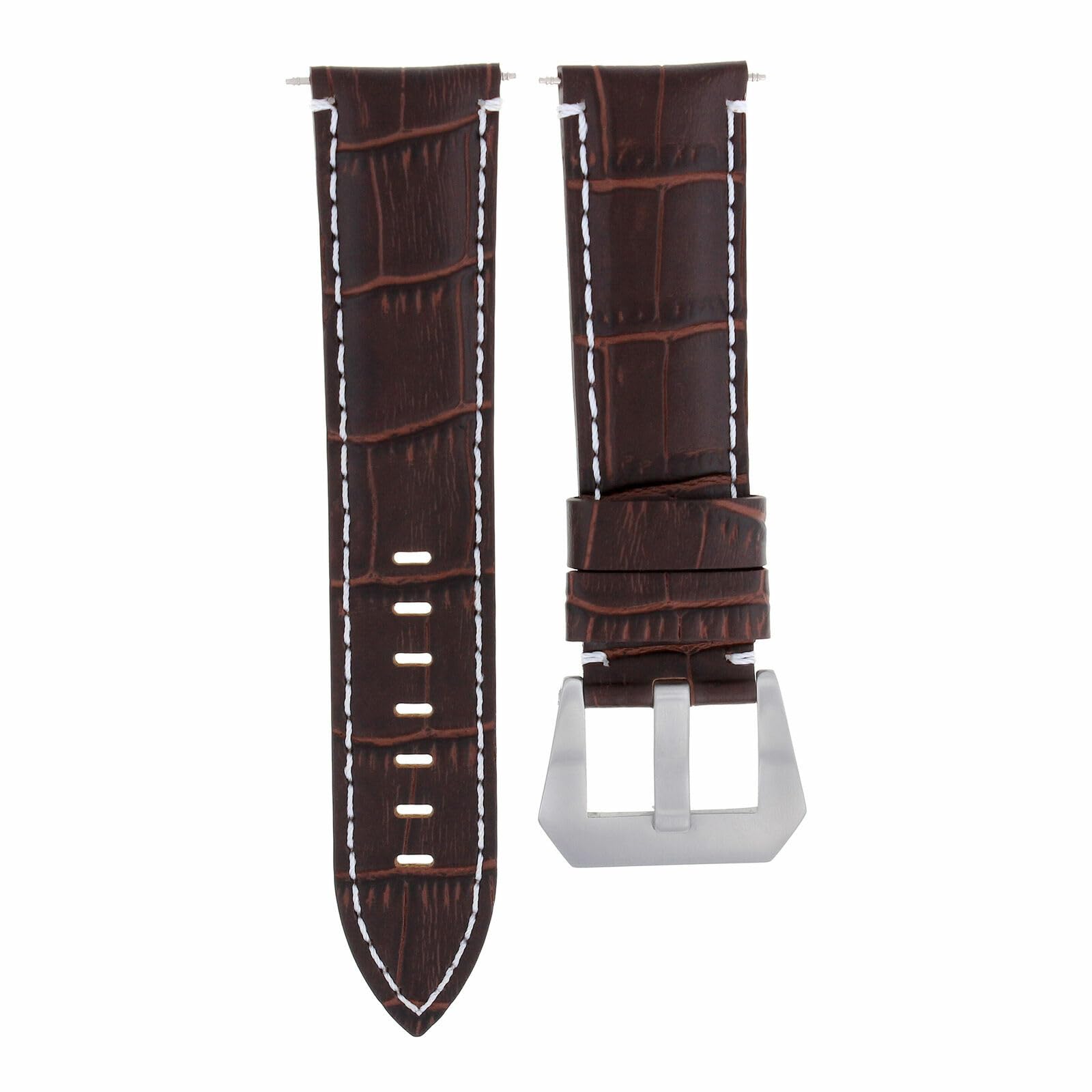 24mm Genuine Leather Watch Band Strap for Breitling Navitimer, Colt & Chronomat - Brown with White Stitching | Replacement Watch Strap for Men's Luxury Watches | Perfect for Business, Casual & Formal Occasions