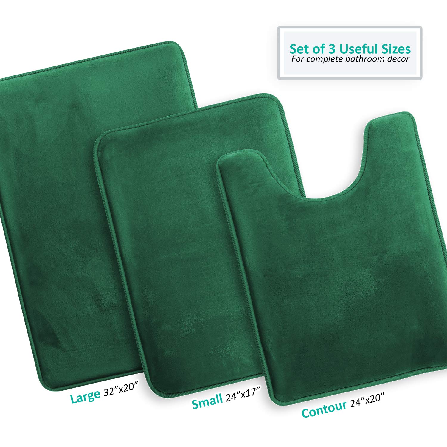 Clara Clark 3-Piece Memory Foam Bath Mat Set - Non-Slip Absorbent Velvet Bathroom Rugs, Fast Drying Contour Mats (20