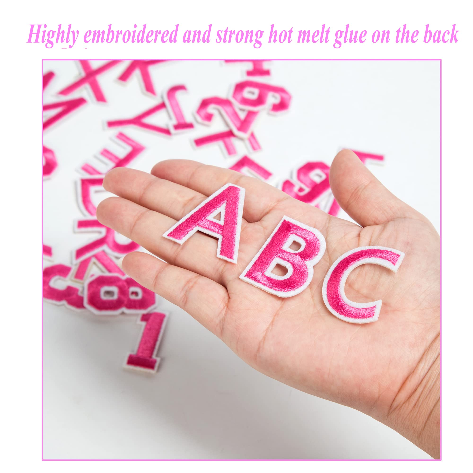 72 PCS Iron-On Embroidered Letters A-Z & Numbers 0-9 Patches - DIY Clothes, Hats, Jeans, Jackets - Perfect for Customizing Kids' Clothing, School Uniforms & Fashion Accessories (Pink)