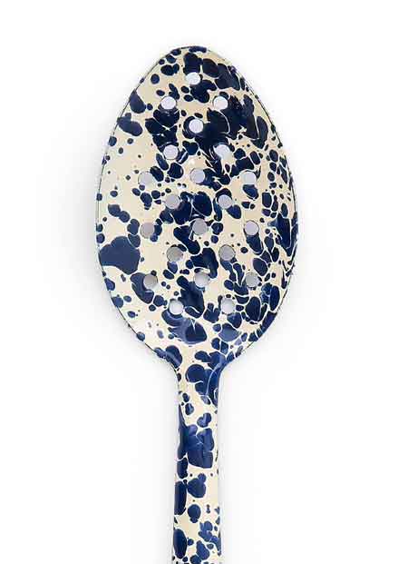 12-Piece Perforated Serving Spoon Set - Navy on Cream - Perfect for Salads, Pasta & Buffet Serving