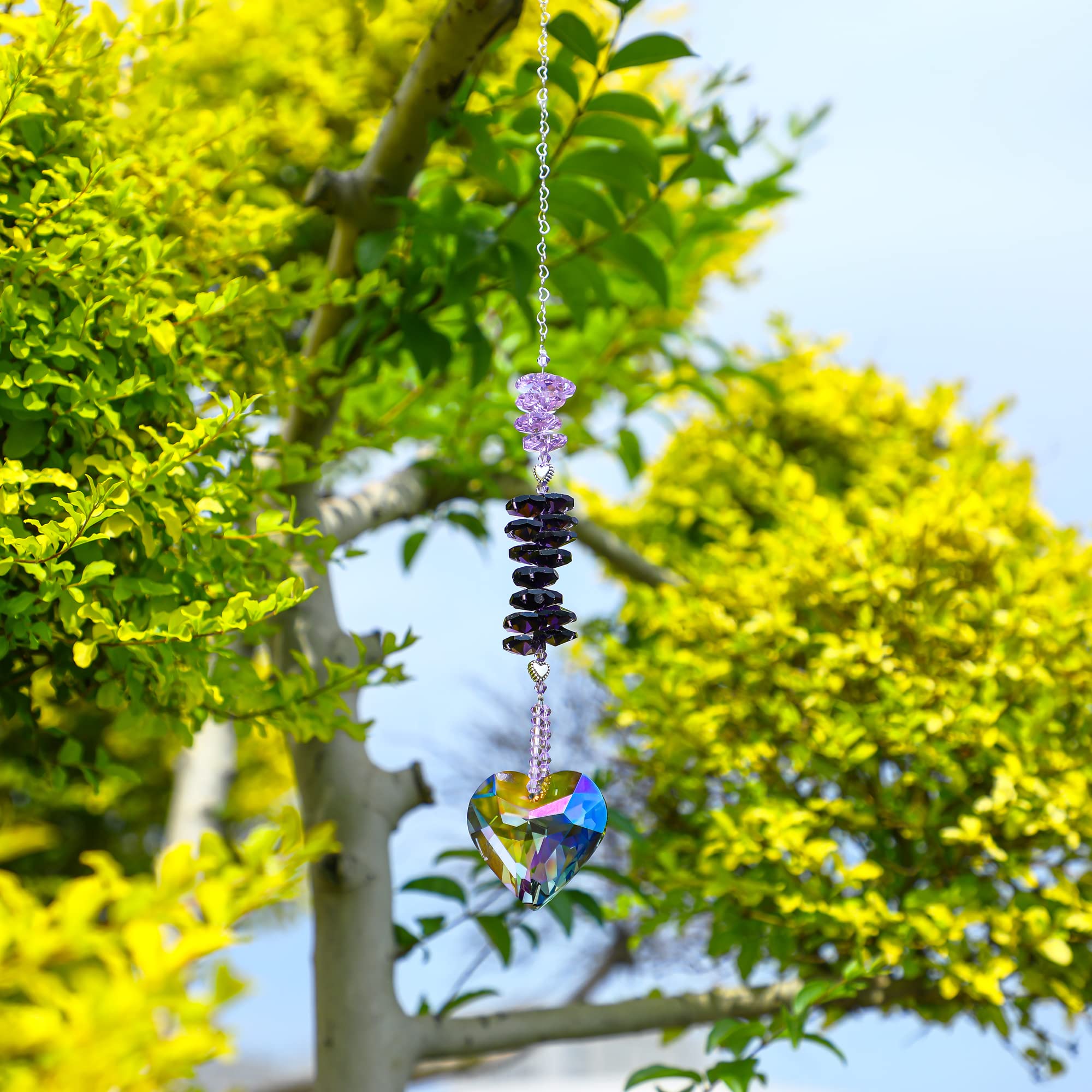 Purple Crystal Suncatcher Heart Pendant - Rainbow Maker Window Decor for Home, Wedding & Christmas Gifts - Creates Beautiful Light Reflections for Living Rooms, Bedrooms & Gardens