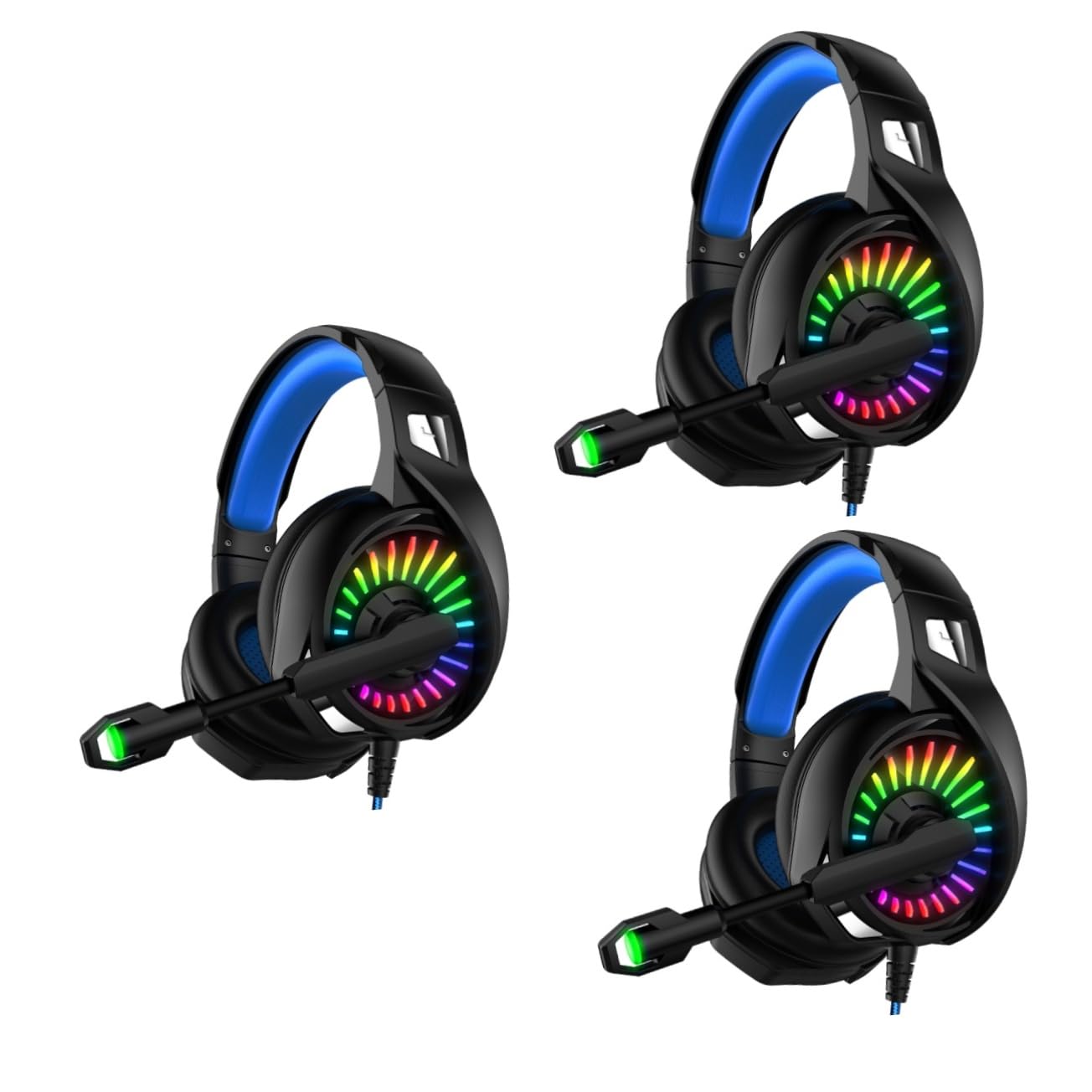 Gadpiparty 3-Piece Wired Gaming Headset with Microphone - Noise Cancelling Over-Ear Headphones for PC, Computer, PS4, Xbox - Black & Blue (A20 Model) - Perfect for Online Gaming, Streaming & Video Calls