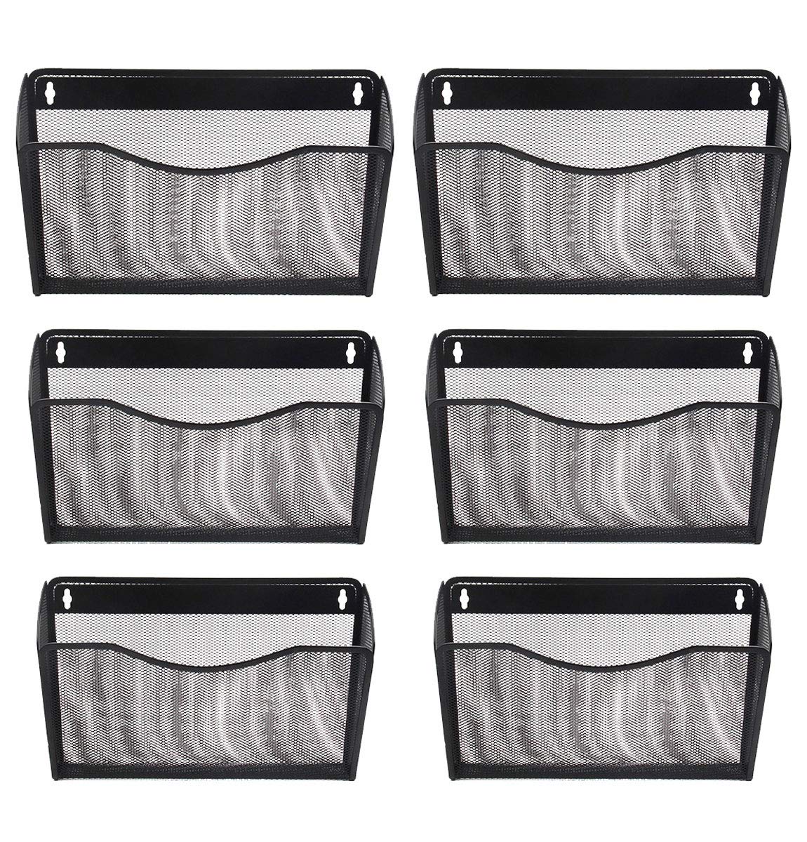 EasyPAG 6 Pack Mesh Wall File Organizer | Vertical Mounted Single Pocket Holder for A4/Letter Size Documents - Rust-Proof Metal Office Organizer for Home, School & Workplace (Black) | Perfect for Wall Space Saving & Paper Organization