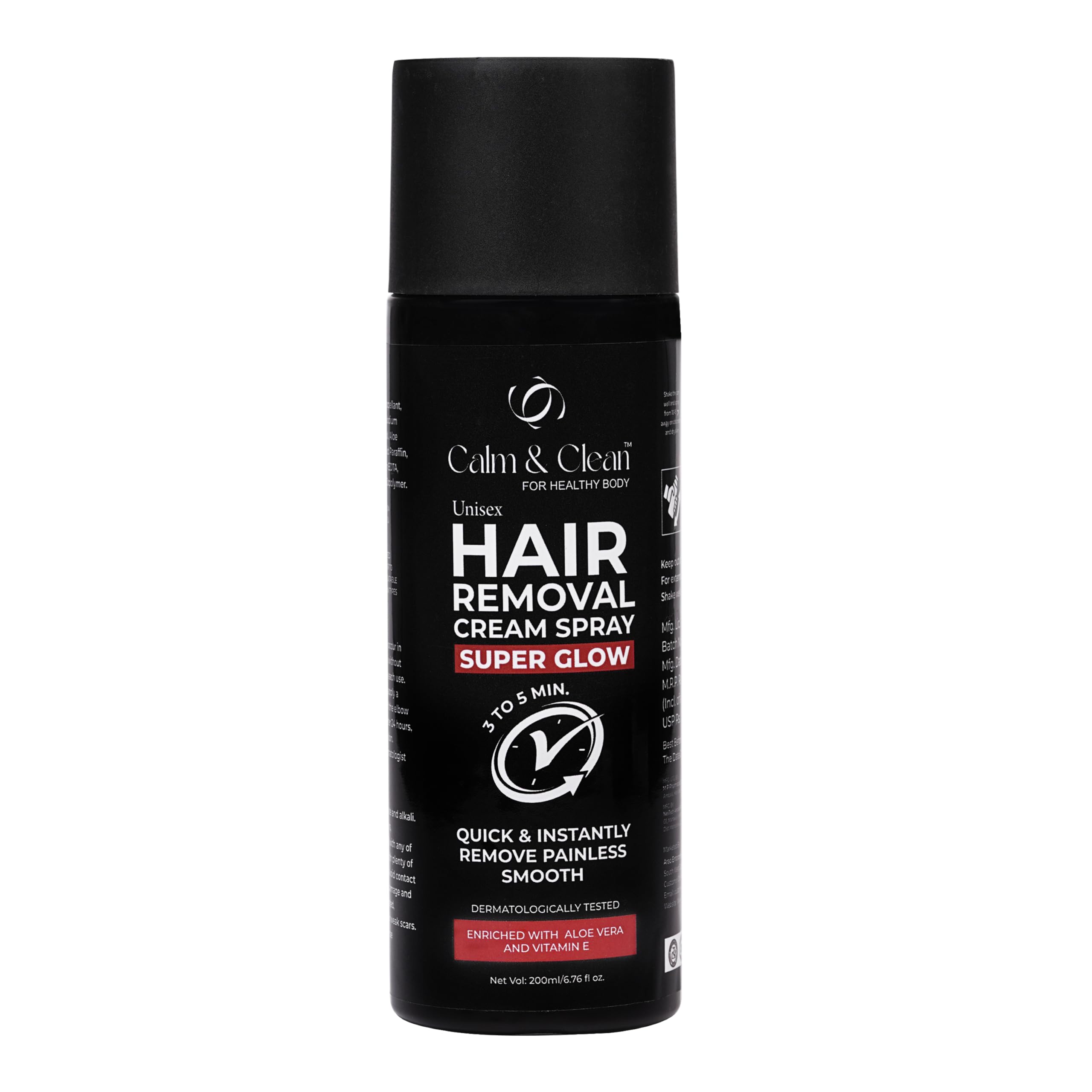 CALM & CLEAN Painless Hair Removal Spray for Women & Men - 200ml | Non-Toxic Depilatory Cream for Chest, Legs & Underarms | Enriched with Aloe Vera & Vitamin E | Gentle & Effective Body Hair Removal | Perfect for Smooth Skin at Home, Gym or Beach | Pack of 1