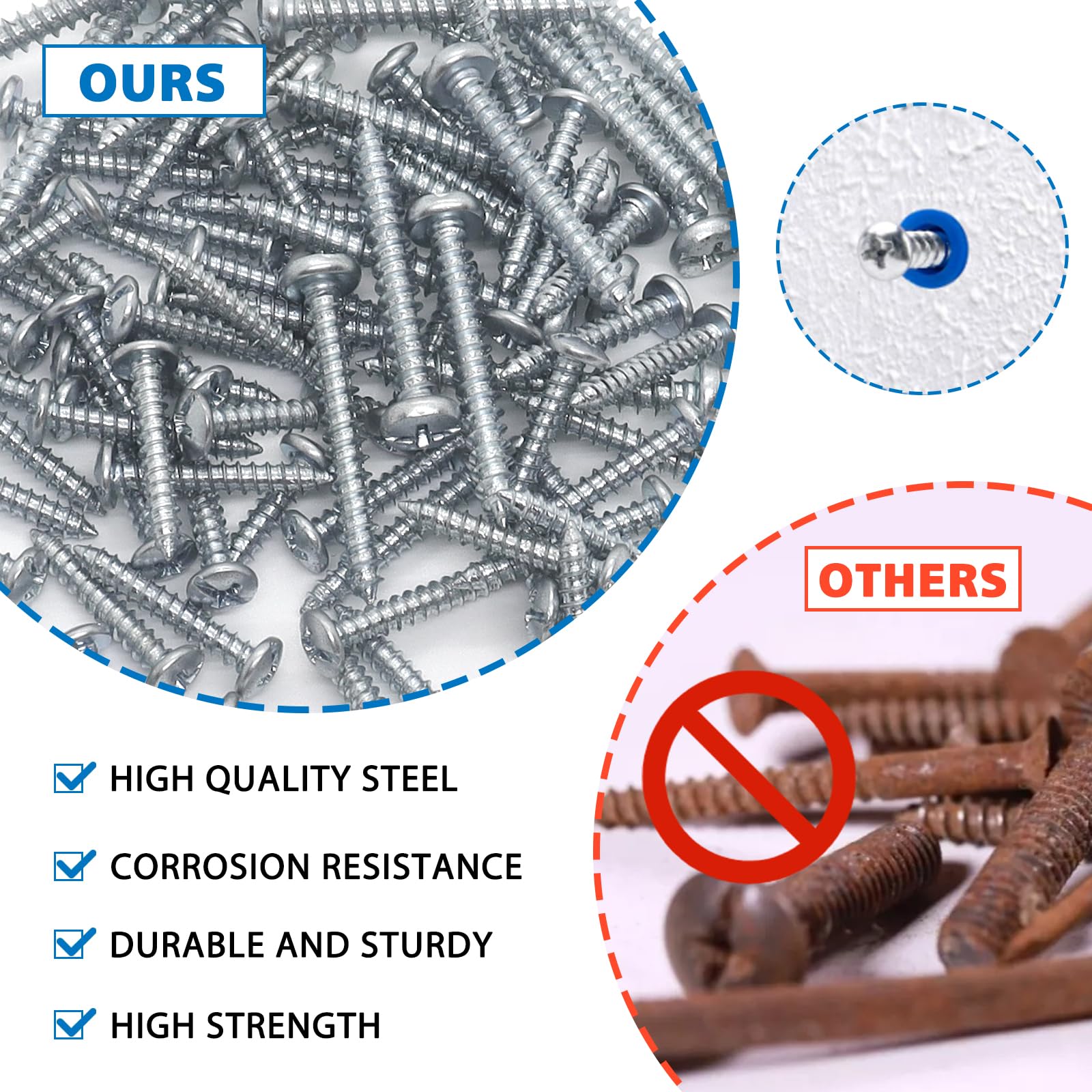 228 Pcs Concrete Wall Anchors Kit with Screws & Drill Bits - Heavy Duty Masonry Anchors for Brick Walls - Includes 114 Self Tapping Screws & 3 Drill Bits (Blue) - Perfect for Hanging Shelves, TVs & Home Decor