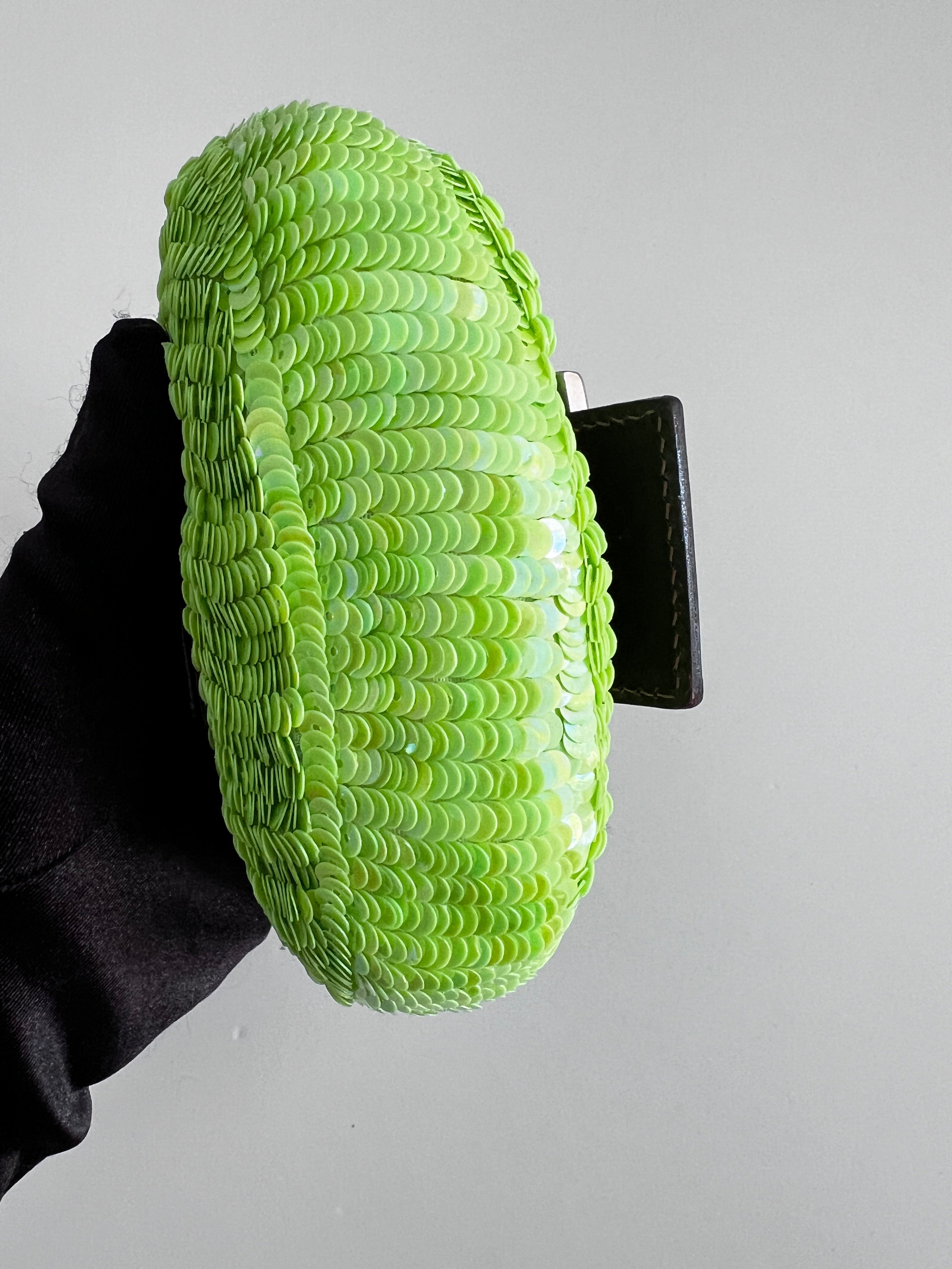 Vintage Neon Green Small Sequin Croissant Bag - Stylish Crossbody Purse for Women, Perfect for Parties, Night Out & Special Occasions