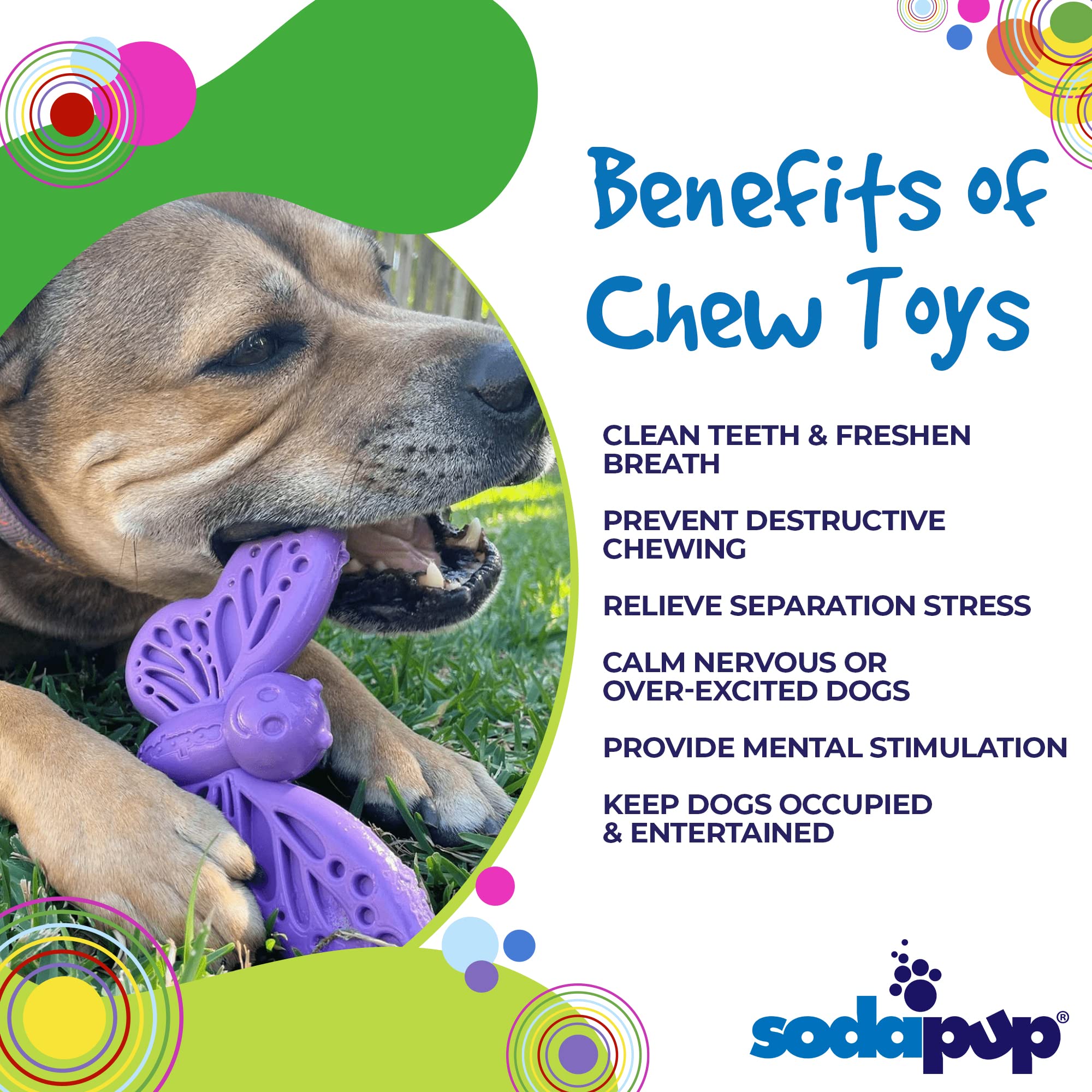 **SodaPup Butterfly Durable Dog Chew Toy – Non-Toxic, Pet-Safe Nylon Chew for Mental Stimulation, Teeth Cleaning & Fresh Breath – Made in USA – Perfect for Aggressive Chewers & Anxiety Relief**    *(Ideal for teething puppies, aggressive chewers, and anxious dogs – promotes dental health and reduces destructive chewing.)*