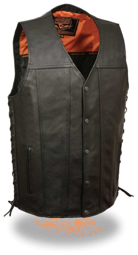 Men's Black Cowhide Leather Motorcycle Vest with Side Laces - Soft Riding Jacket for Bikers (Size S Regular) - Perfect for Motorcycle Rides, Biker Events & Casual Outfits