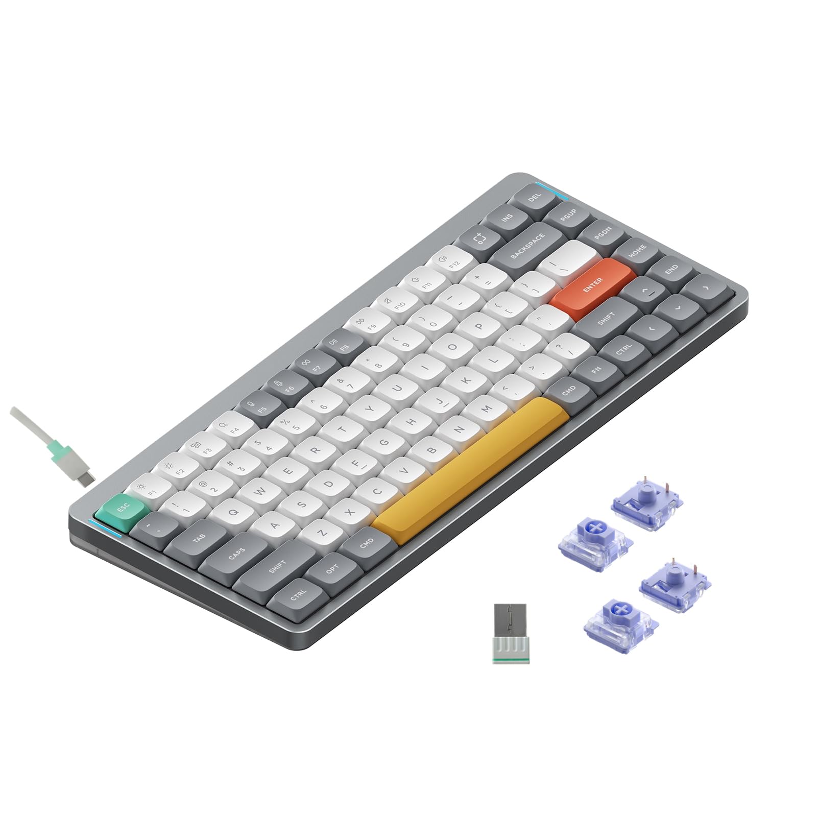Nuphy Air75 V2 75% Wireless Mechanical Keyboard - Bluetooth/2.4G/USB-C RGB Backlit, Compatible with Windows/Mac/Linux, Grey with Gateron Wisteria Switch - Perfect for Office, Gaming & Travel