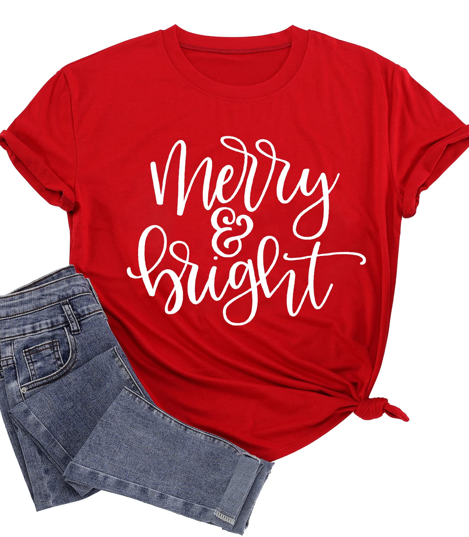 Merry and Bright Christmas Plus Size Shirt for Women - Oversized Holiday Tee with Festive Design - Perfect for Xmas Parties, Family Gatherings & Winter Celebrations