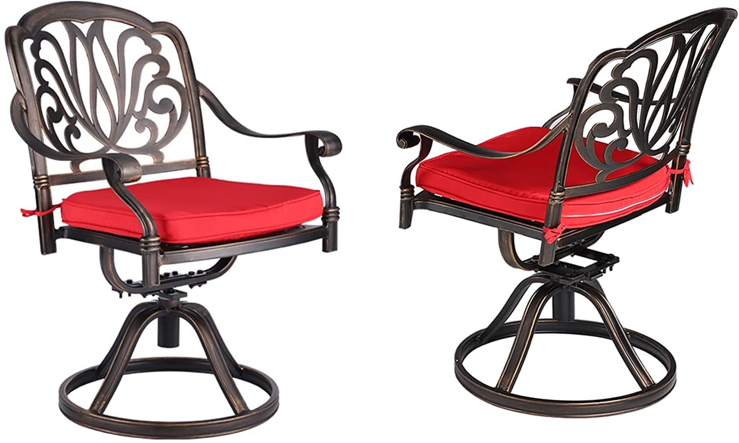 OKIDA 2-Piece Swivel Patio Dining Chair Set with Cushions - Outdoor Metal Rocking Chairs for Garden, Backyard, Poolside & Balcony - Comfortable Red Kitchen Furniture for Relaxing & Entertaining