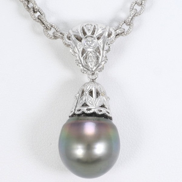 18K White Gold Black Tahitian Pearl Diamond Necklace for Women - Elegant Pearl Jewelry Gift for Anniversary, Wedding, and Special Occasions