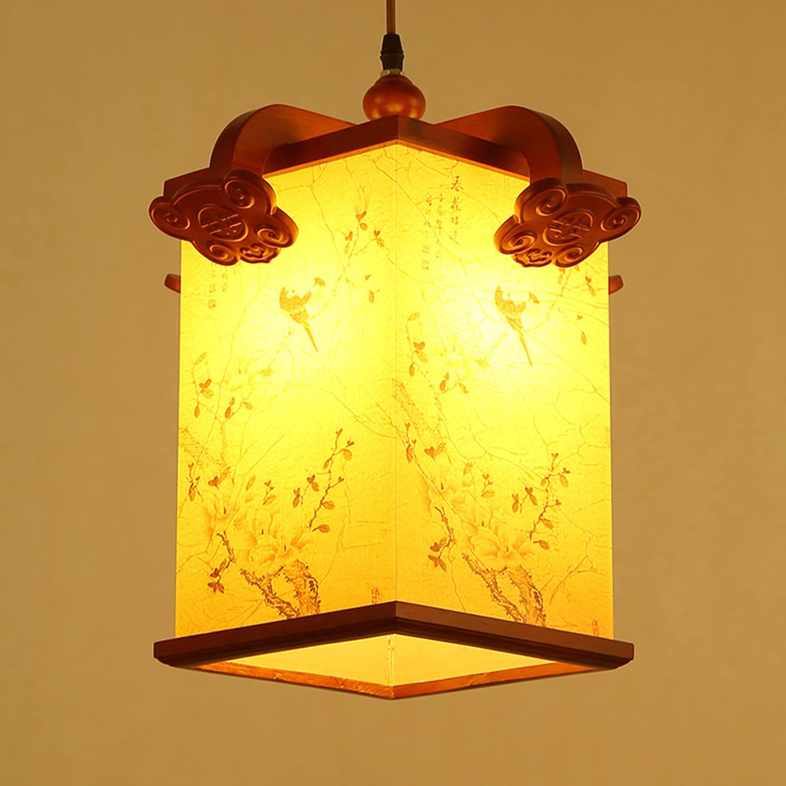 Solid Wood Antique Single-Head Ceiling Pendant Light - Chinese Style Imitation Sheepskin Chandelier for Tea House, Restaurant, Bedroom, Aisle & Balcony - Creative Lantern Lighting for Cozy Ambiance & Asian Decor
