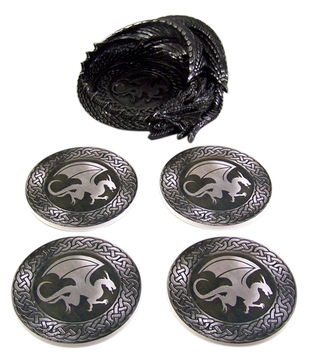 Dragon Coaster Set with 4 Holders for Home & Bar Decor