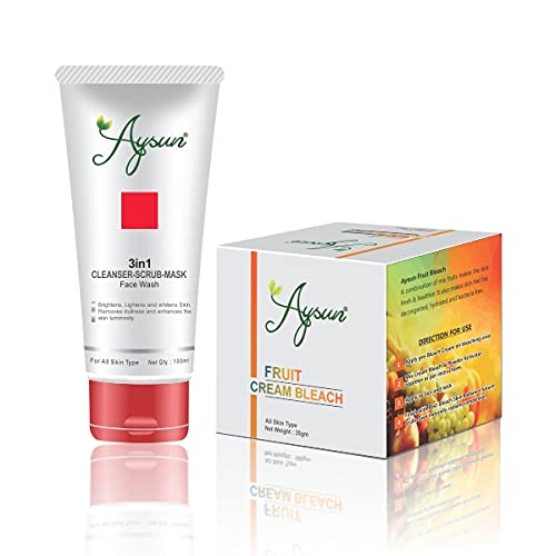 Aysun 3-in-1 Cleanser Scrub Mask Face Wash & Fruit Cream Bleach Combo Pack (35g x 2) - Deep Cleansing, Exfoliating & Brightening for Glowing Skin | Perfect for Daily Skincare Routine & Spa Days