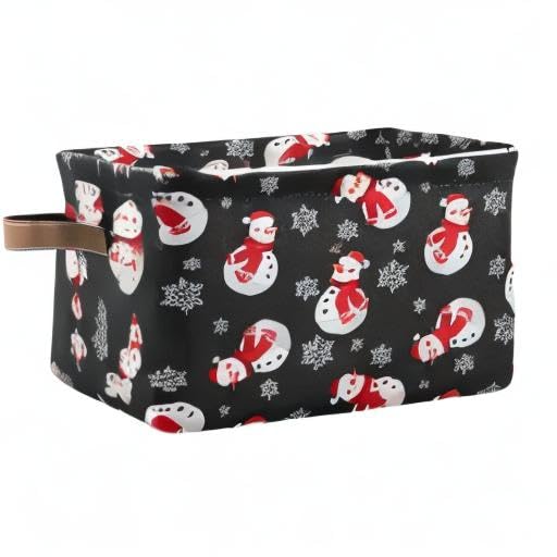 Snowman Snowflake Fabric Storage Basket - Christmas Holiday Laundry Organizer for Baby Clothes, Dog Toys & Books | 16×12×8 Inch Closet Shelf Bins | Perfect for Home Decor, Nursery Storage & Seasonal Organization