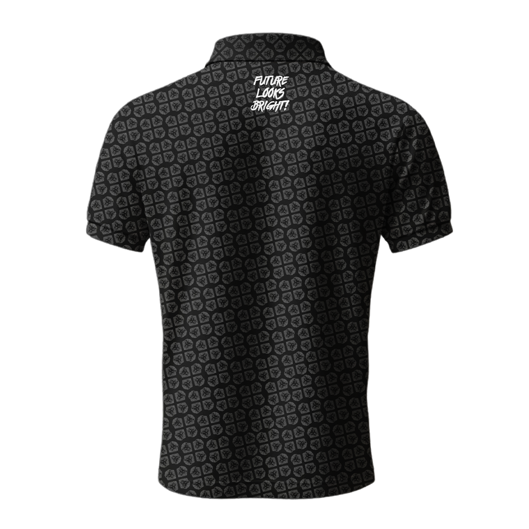 Lion Shield Black & Grey Pattern Print Short Sleeve Polo Shirt for Men - Classic Fit Casual Wear for Office, Golf & Outdoor Activities
