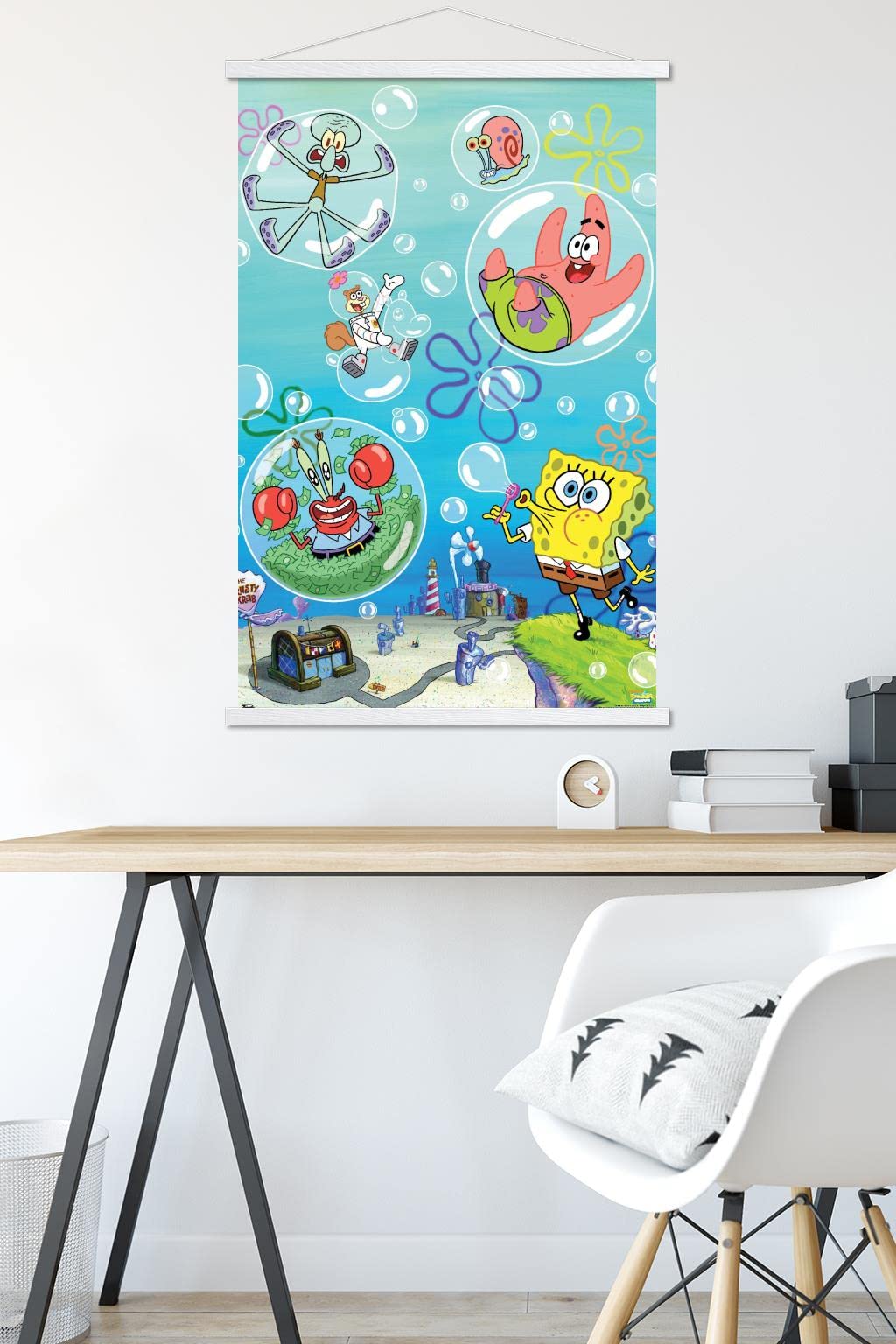 Nickelodeon Spongebob Squarepants Bubbles Wall Poster - 22.37x34 Inch Premium Print with White Hanger | Kids Room Decor, Birthday Gift, Cartoon Themed Bedroom