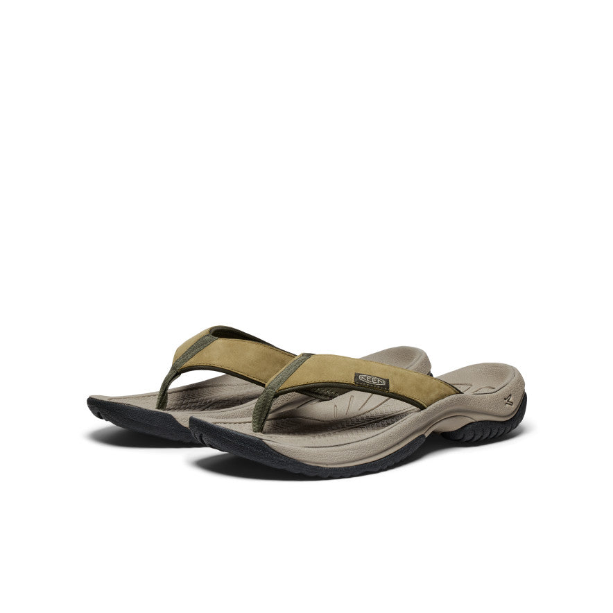 Men's Kona Leather Flip Flops - Comfortable Sandals for Beach, Pool & Casual Wear | Martini Olive/Forest Night Color Options
