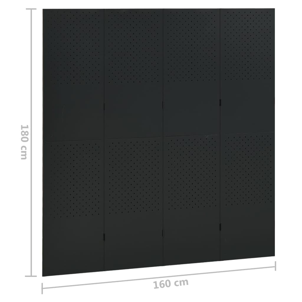 vidaXL 4-Panel Black Steel Room Divider Privacy Screen - 63