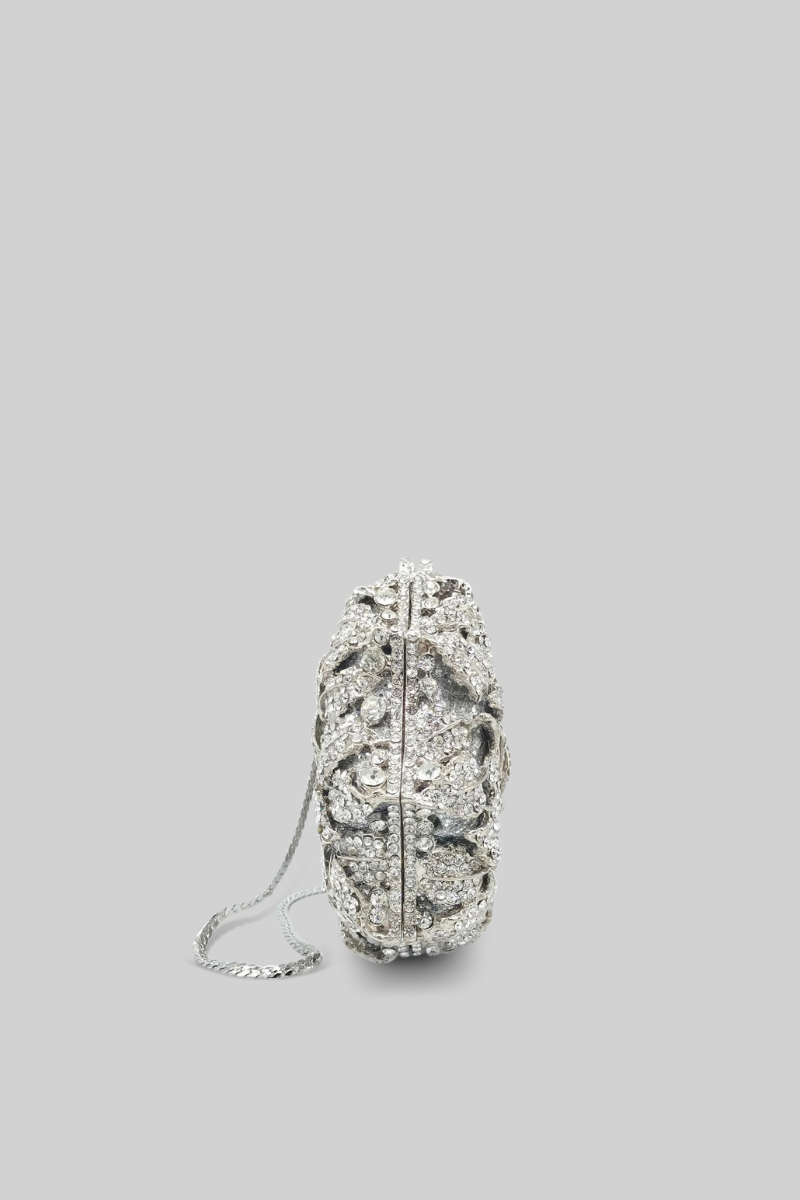 Elegant Silver Crystal Embellished Clutch Bag for Women - Perfect for Evening Parties, Weddings & Special Occasions