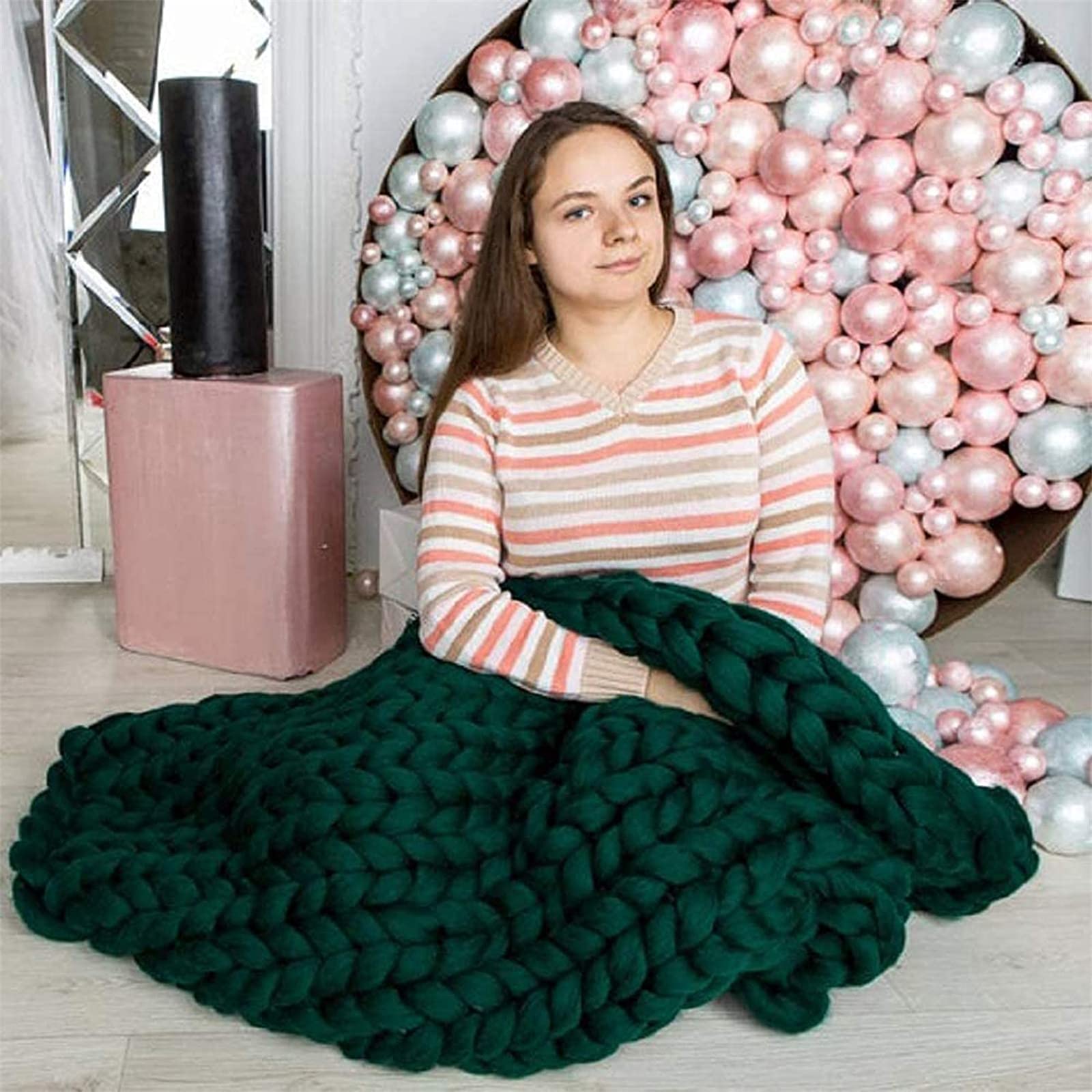 Chunky Knit Throw Blanket - Soft Wool Sofa Blanket for Living Room, Bed & Yoga (120x150cm, Green) | Cozy Home Decor Gift for Winter, Christmas & Housewarming