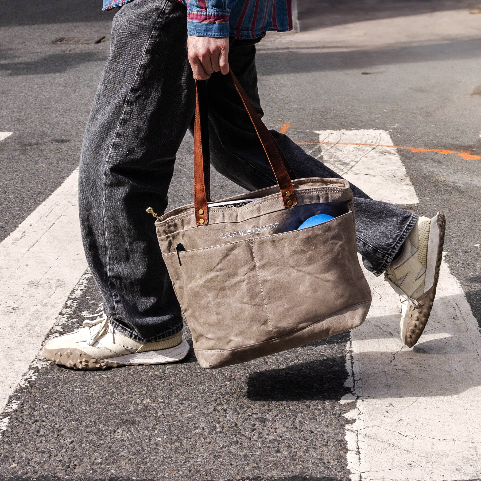 Premium Waxed Canvas Tote Bag - Durable Grey Canvas & Genuine Leather - Perfect for Work, Travel, and Everyday Carry