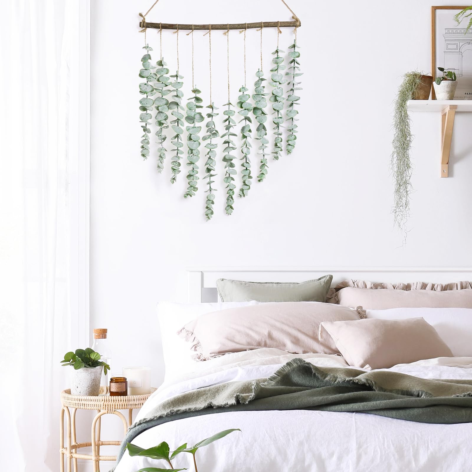 Artificial Eucalyptus Wall Hanging Decor - Fake Eucalyptus Leaves Greenery Vines for Farmhouse Rustic Boho Style - Bathroom Bedroom Living Room Wall Decor - Perfect for Home, Wedding, and Office Decoration