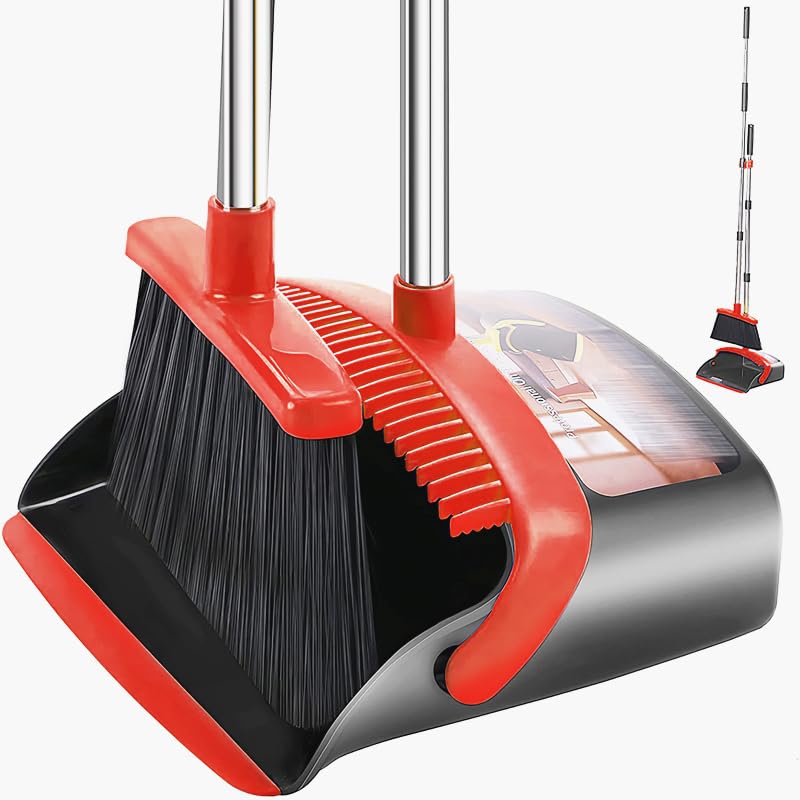 Upgraded Broom and Dustpan Set with 52