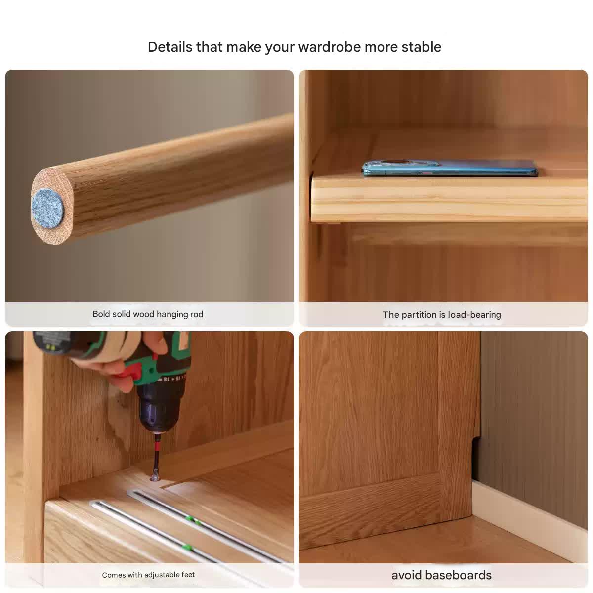 Stylish Oak & Ash Solid Wood Modern Wardrobe - Spacious Closet Organizer for Bedroom, Walk-in Closet & Guest Room Storage