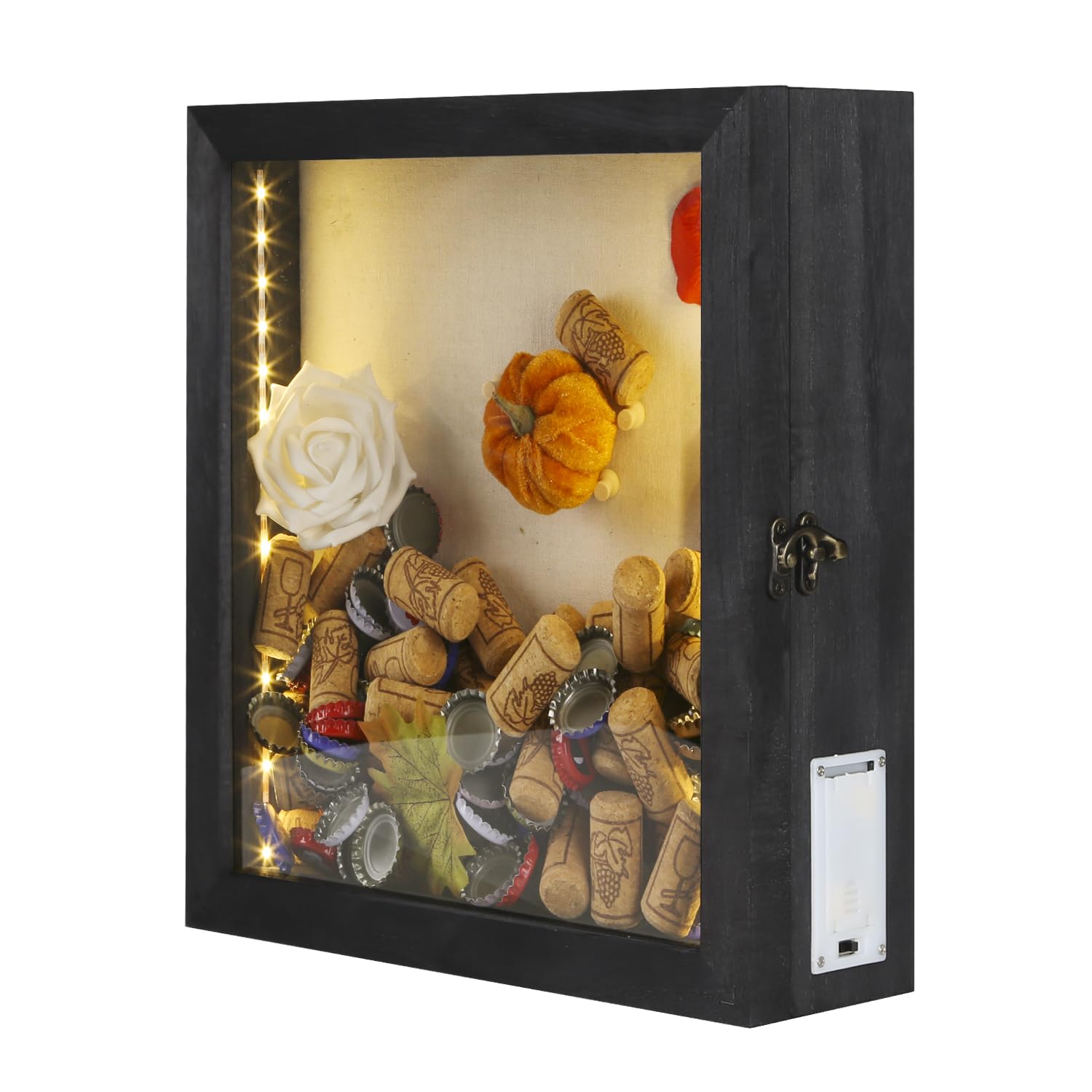 Romingo 11x12 Inch LED Shadow Box Frame - Wine Cork Display Case with Lights for Keepsakes, Memorabilia, Awards & Photos (Black) | Perfect for Home Decor, Wedding Gifts & Memory Preservation