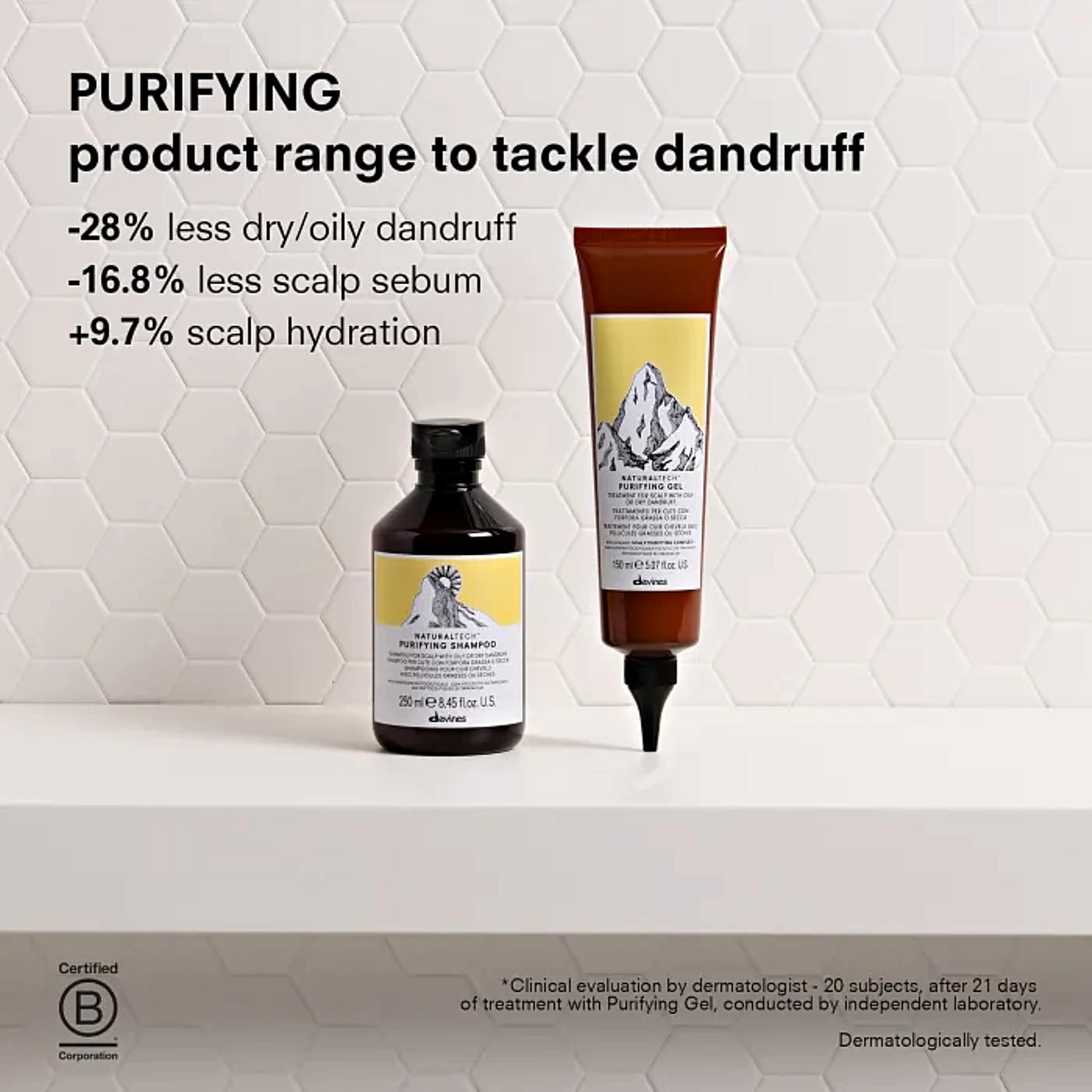 DAVINES Natural Tech Purifying Shampoo for Oily Scalp & Hair - 250ml Detoxifying Clarifying Shampoo - Vegan & Sulfate-Free Hair Care for Daily Use at Home or Salon