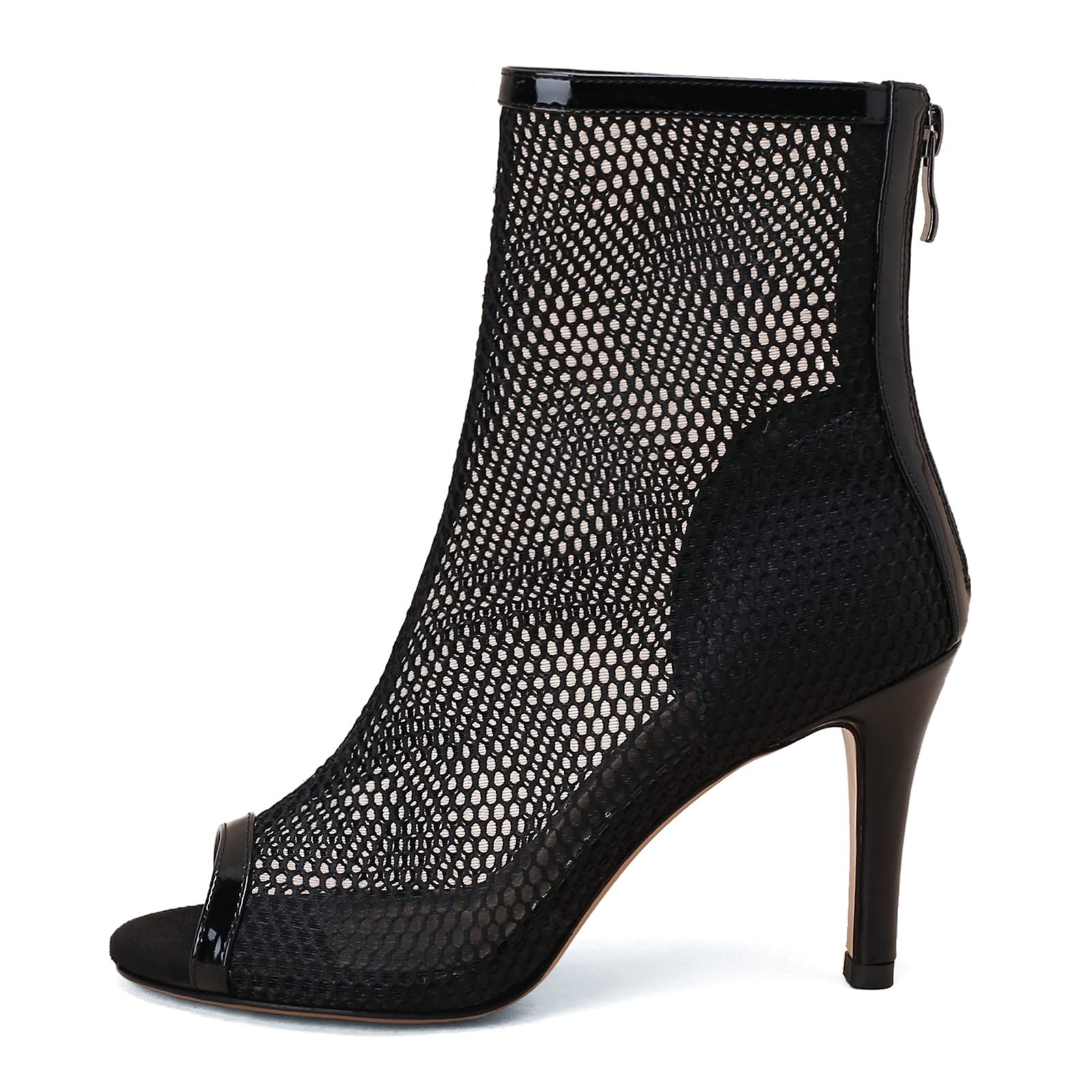 Elbslutt Women's Peep Toe Mesh Ankle Boots - Stiletto Heel Lace Up Summer Booties - High Heel Sandals & Dress Boots for Party, Club & Evening Wear
