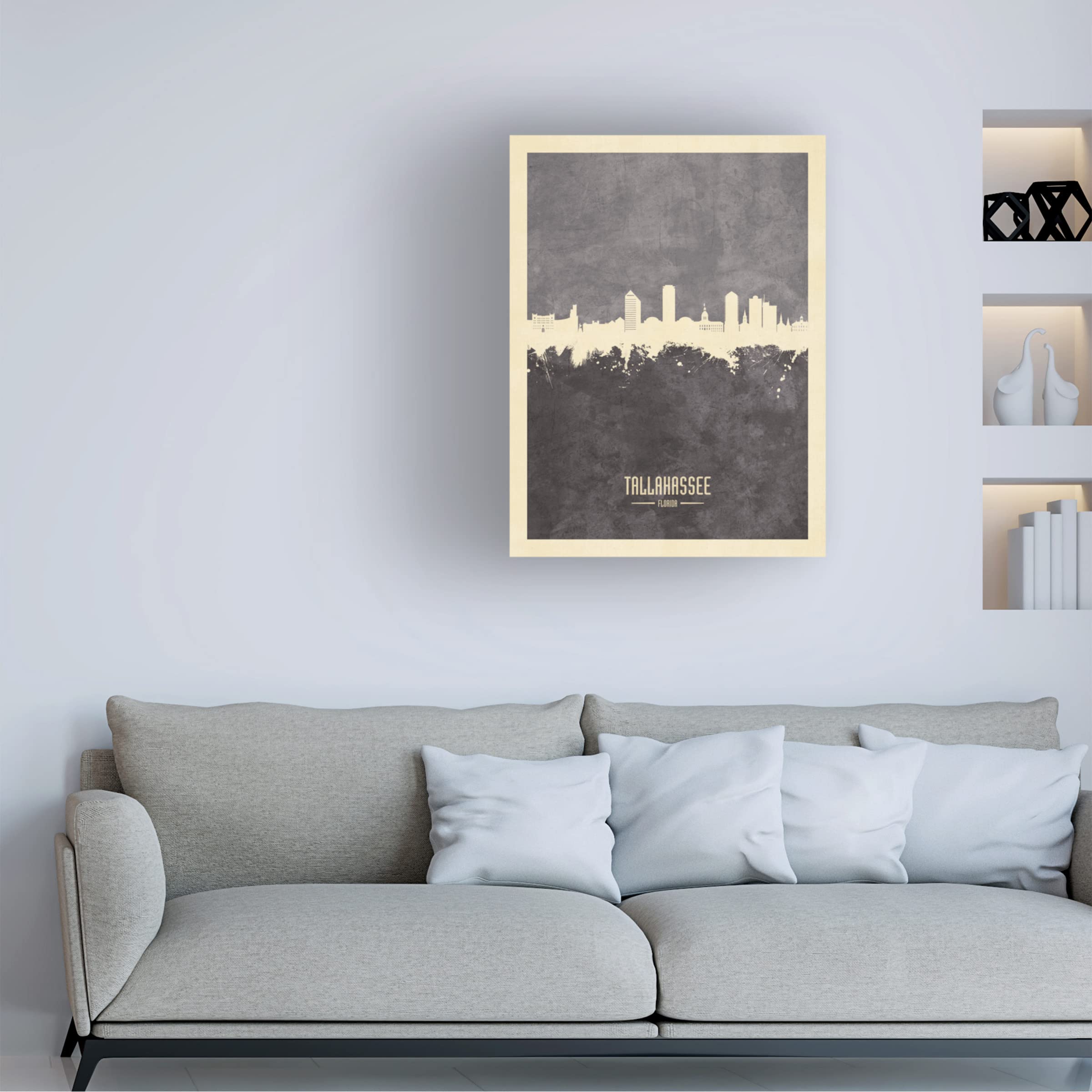 Michael Tompsett Tallahassee Florida Skyline Gray Canvas Wall Art Print - Modern Cityscape Painting for Home & Office Decor