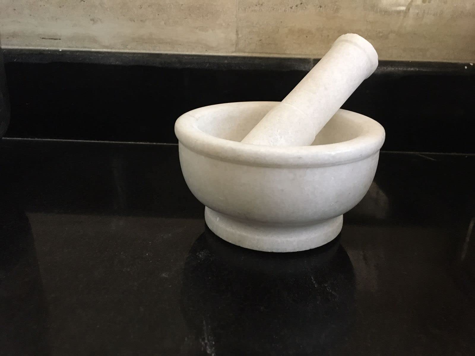 Premium White Marble Mortar and Pestle Set - 5 Inch Stone Grinder for Spices, Herbs & Kitchen Use | Handcrafted Khalbatta, Imam Dasta & Ohkli Musal | Perfect for Grinding, Crushing & Mixing - Ideal for Indian Cooking, Ayurveda & Home Remedies