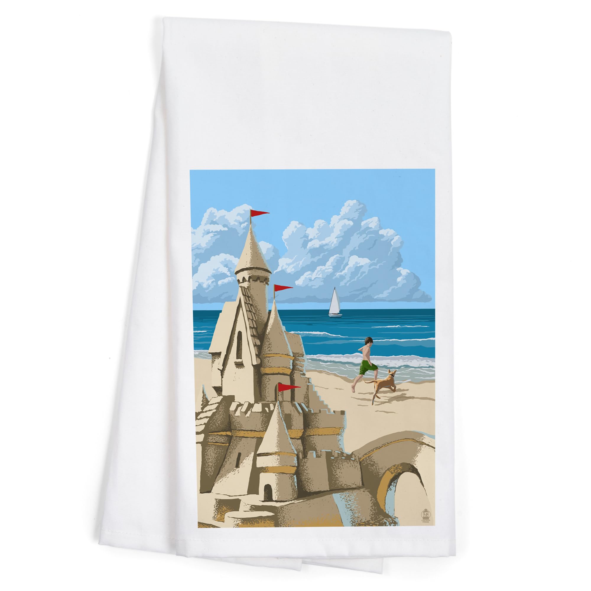 Lantern Press Sand Castle 100% Cotton Tea Towel - Decorative Hand Towel for Kitchen, Home Decor & Beach House - Perfect for Drying Dishes, Gift Giving & Coastal Themed Decor