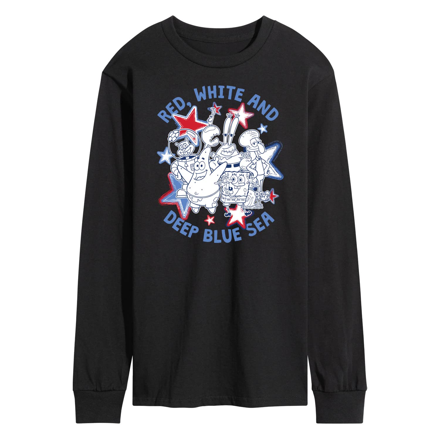 HYBRID APPAREL Spongebob Squarepants Graphic Long Sleeve T-Shirt for Men - Red White & Navy Blue Cartoon Print - Casual Wear, Gift for Fans, Lounge & Everyday Outfits