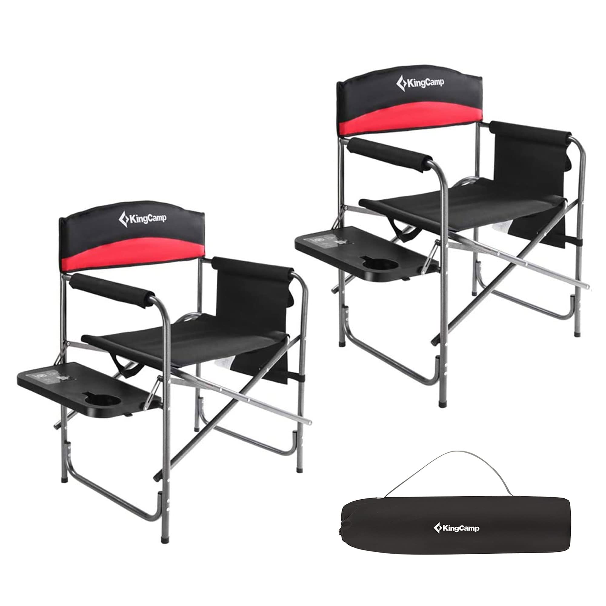 KingCamp 2-Pack Heavy Duty Folding Director Chairs with Side Table & Storage Pouch - Portable Outdoor Camping Chairs for Patio, Beach, Picnic, Backyard & Tailgating (Red)