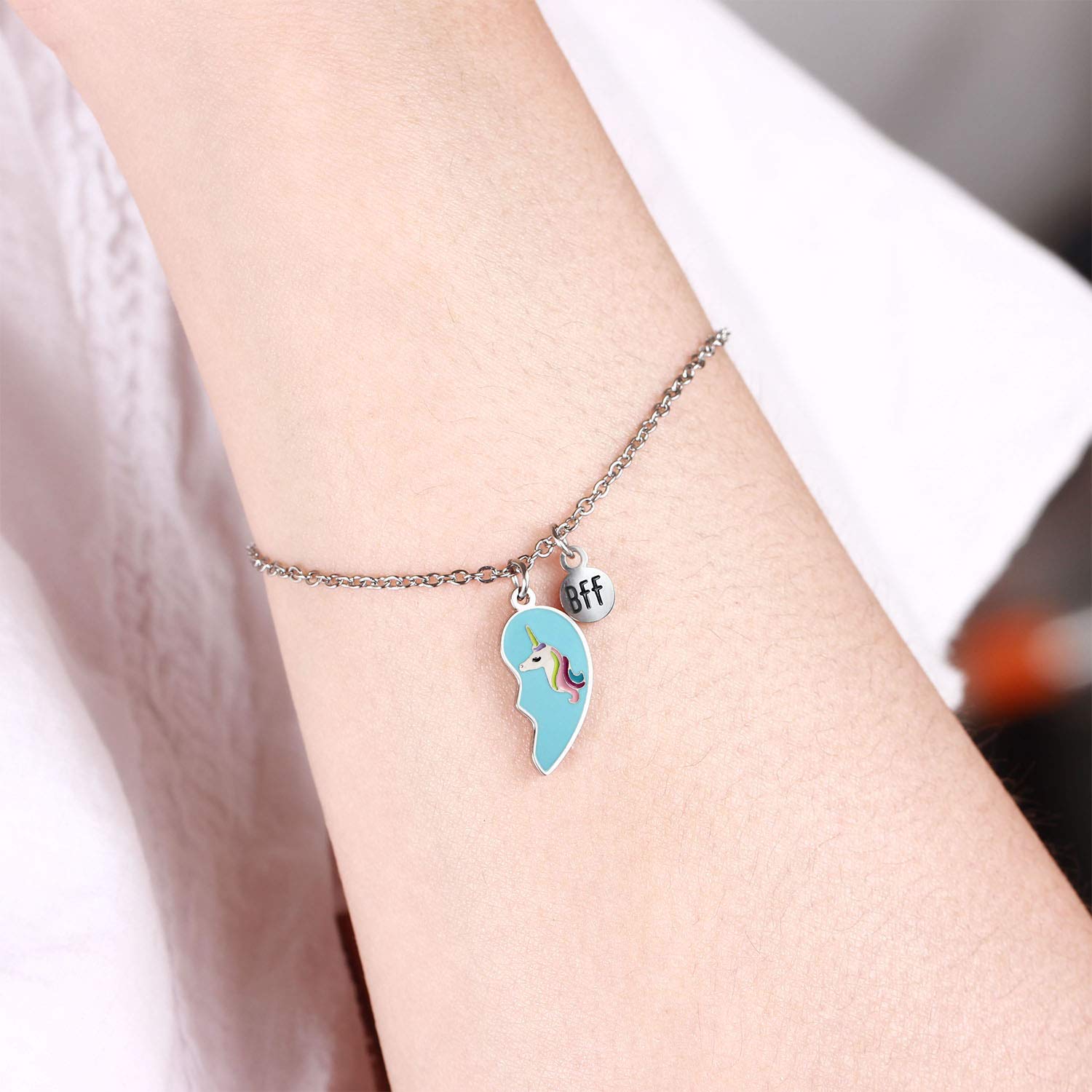 ZIBUYU® Lucky Unicorn Heart Bracelet Set for Women & Girls - 2 Pcs Stylish BFF Jewelry Gift, Friendship Bracelet for Best Friends, Kids & Teens - Perfect for Birthdays, Anniversaries & Valentine's Day