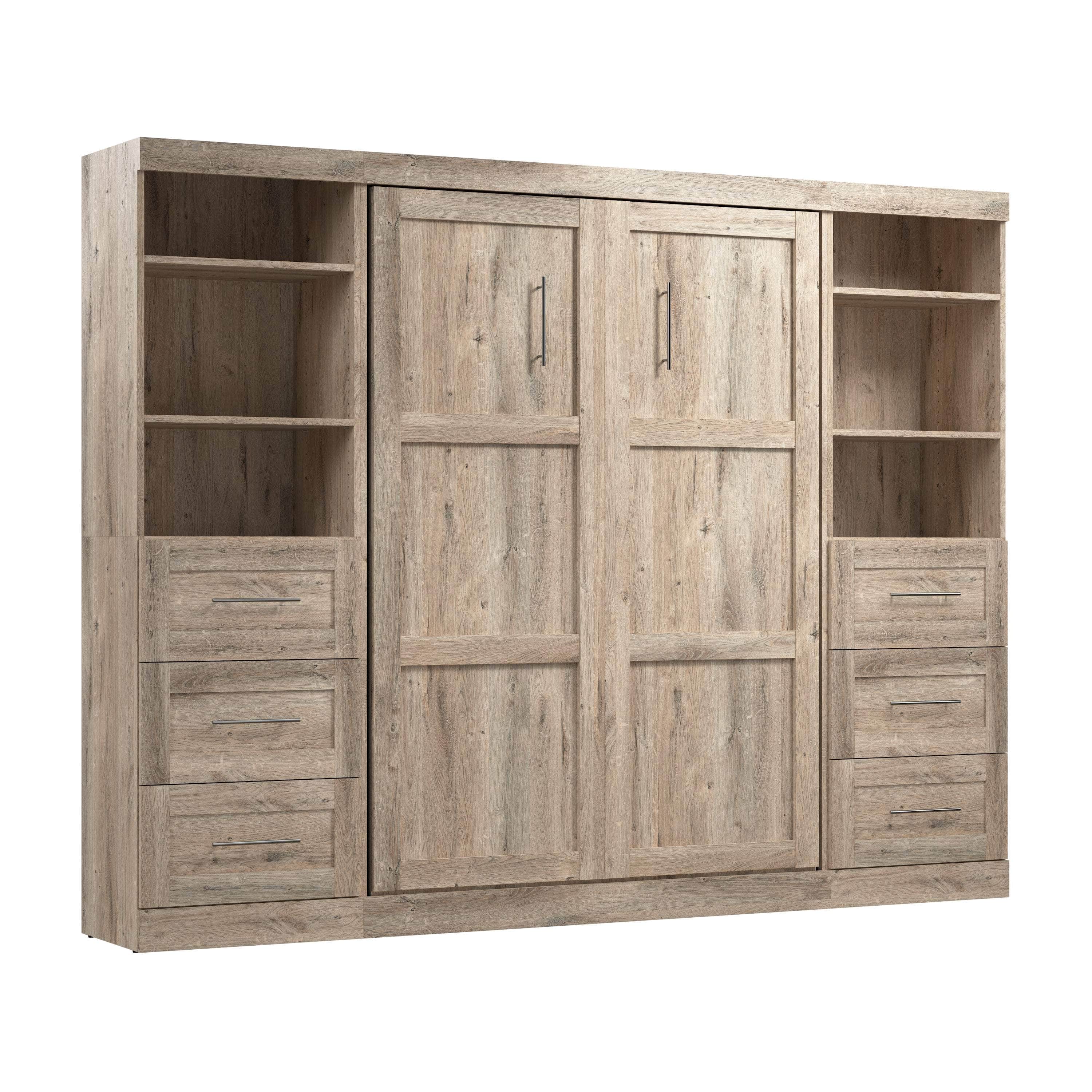 Pur Full Murphy Wall Bed with 2 Storage Units & Drawers (109W) - 7 Color Options for Space-Saving Home Office, Guest Room & Small Apartments