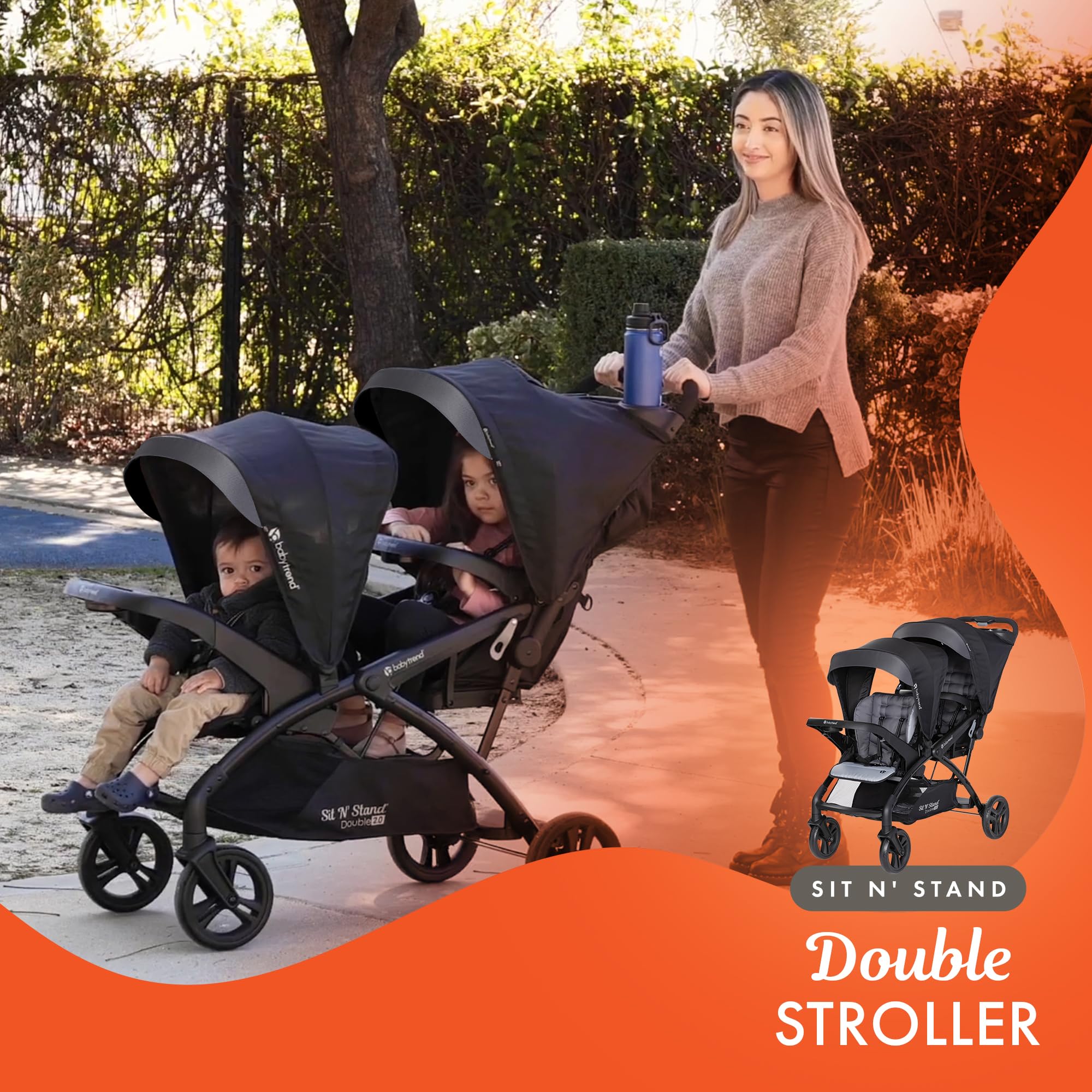 Baby Trend Double Stroller & Car Seat Combo for Infants & Toddlers - 2-Piece Travel System, Stormy Gray - Perfect for Twins, Siblings or Daycare Use