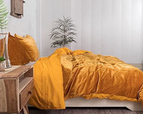 Luxury Crushed Velvet Duvet Cover Set - 3 Piece Boho Chic Bedding Comforter Cover, Soft & Cozy Velvet Bedding for King Size Bed (90